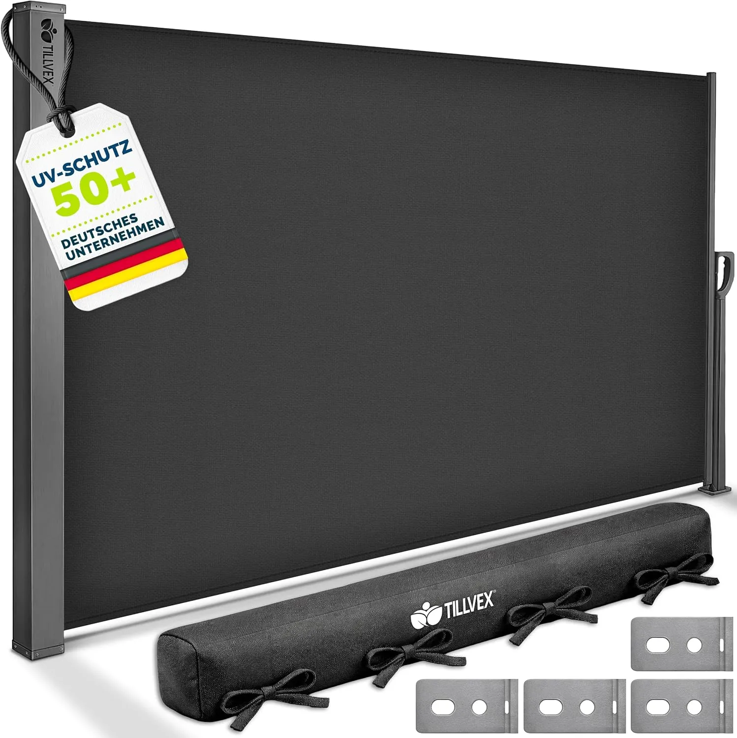 tillvex® Seitenmarkise 200 x 400 cm ausziehbar & Blickdicht mit Regencover | Sichtschutz Balkon, Garten & Terrasse | Se…