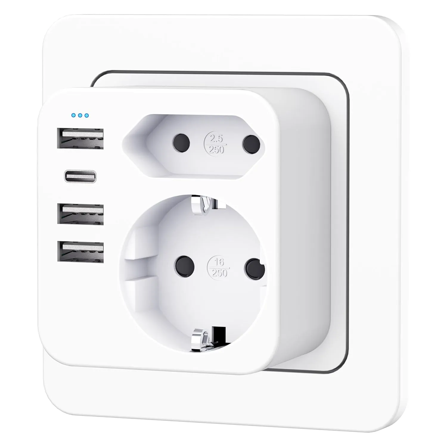 Mehrfachsteckdose mit 4 USB Ports, Mehrfachstecker für Steckdose mit 2 Fach Stecker, Steckdosenadapter mit USB C Port, …