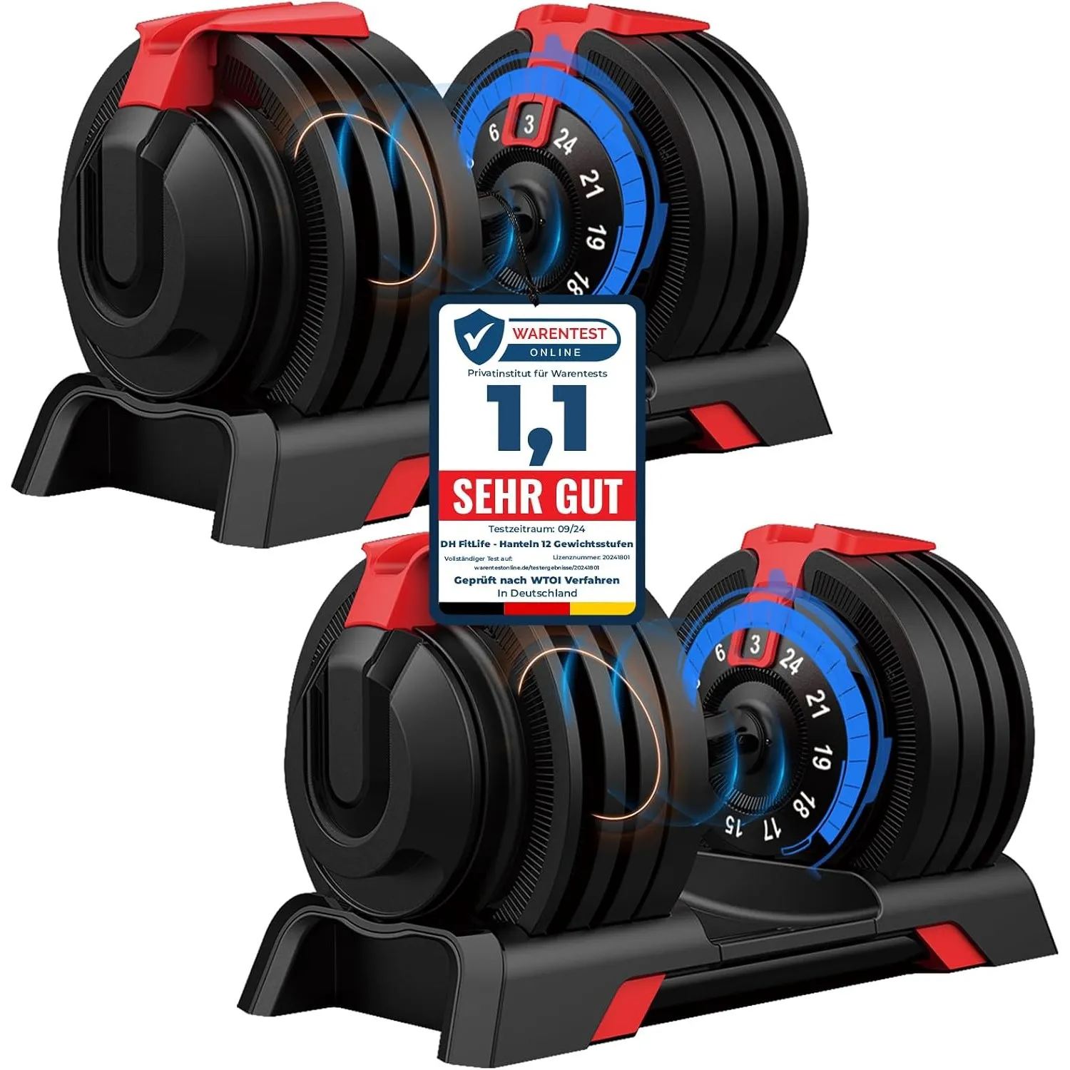 DH FitLife 18/24kg verstellbare Hanteln Set, 12 Stufen, Kurzhanteln 12-in-1