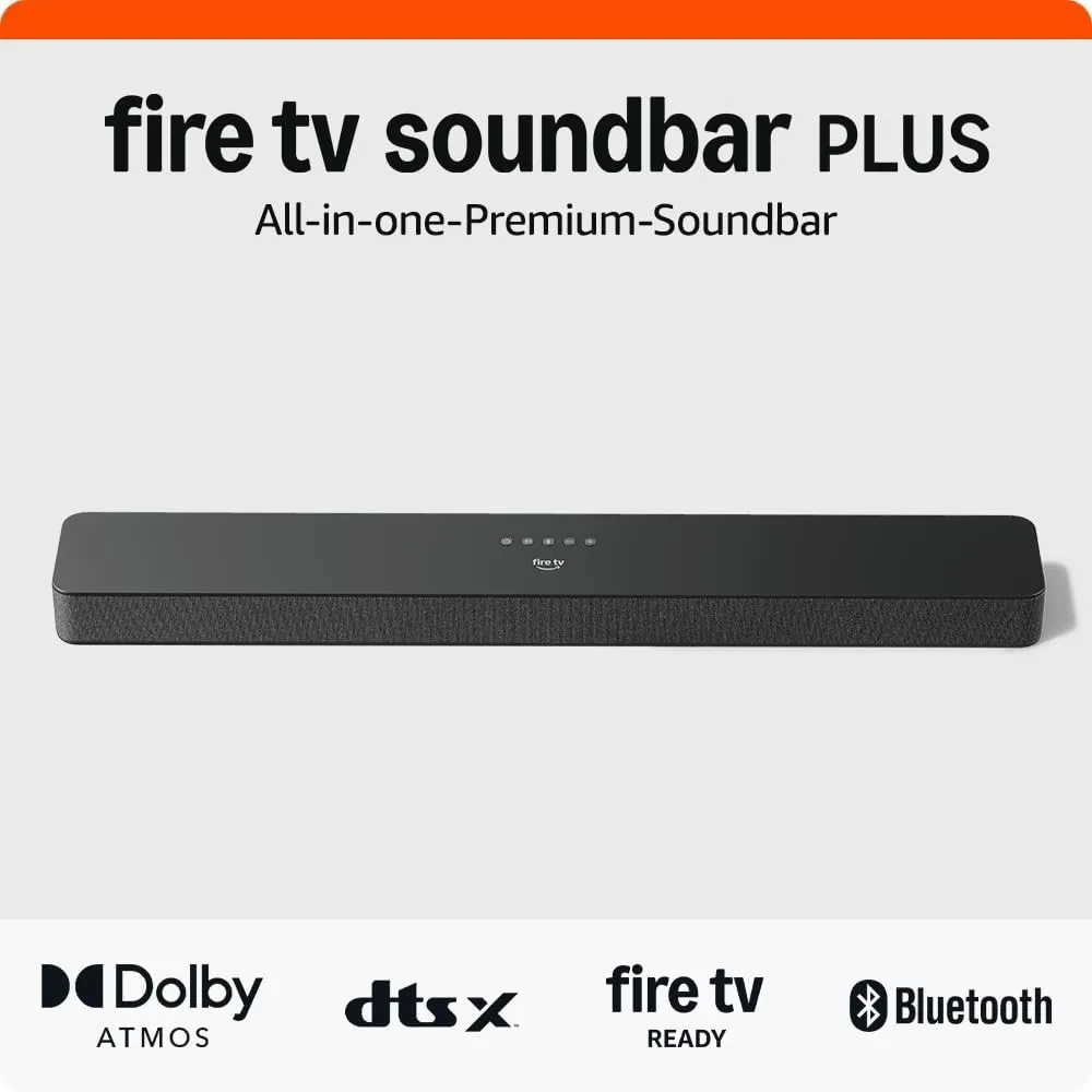 Amazon Fire TV-Soundbar Plus | 3.1-Kanal-Sound, All-in-one-Design, Dolby Atmos, DTS:X, auch ideal für Dialoge geeignet