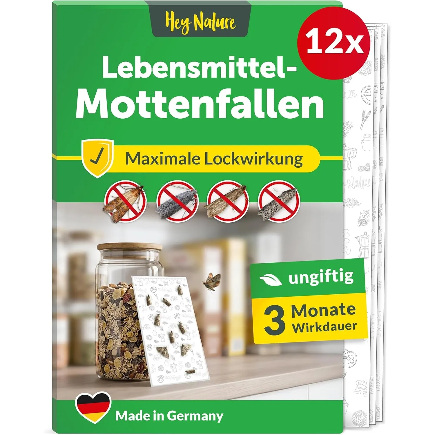 Hey Nature Lebensmittelmotten Falle, 12 Stück, insektizidfreie Mottenfalle