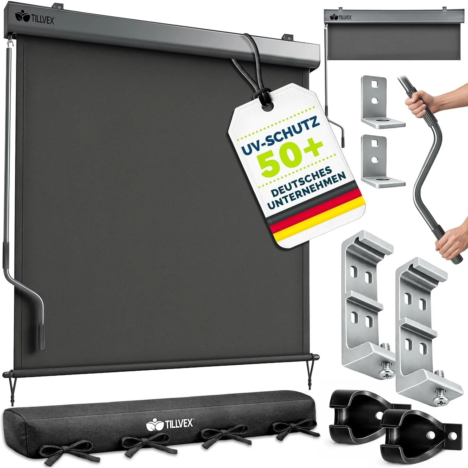 tillvex® Senkrechtmarkise 140 x 250 cm für Innen & Außen mit Regencover
