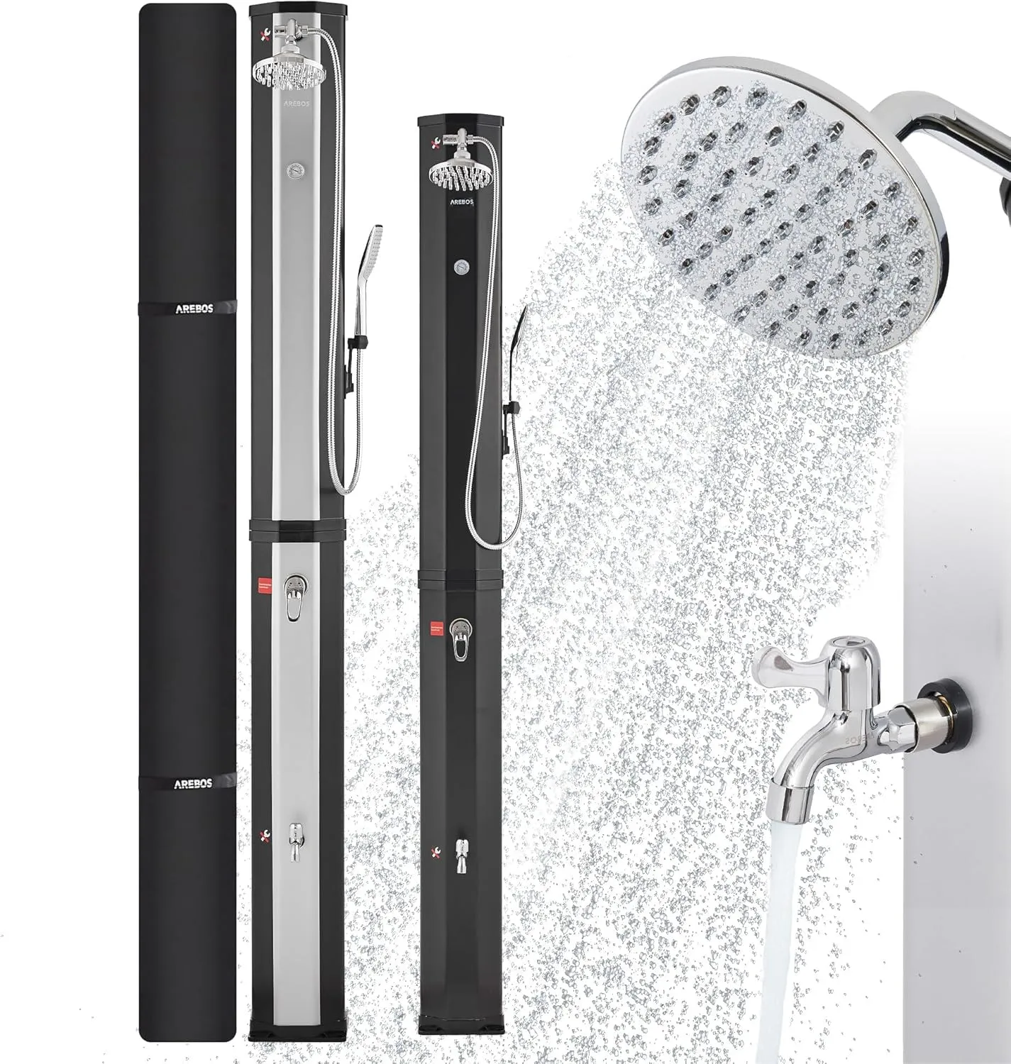 Arebos Solardusche 60 L | mit Handbrause & Thermometer | Wassertemperatur bis zu 60°C Pooldusche Camping | runder Dusch…
