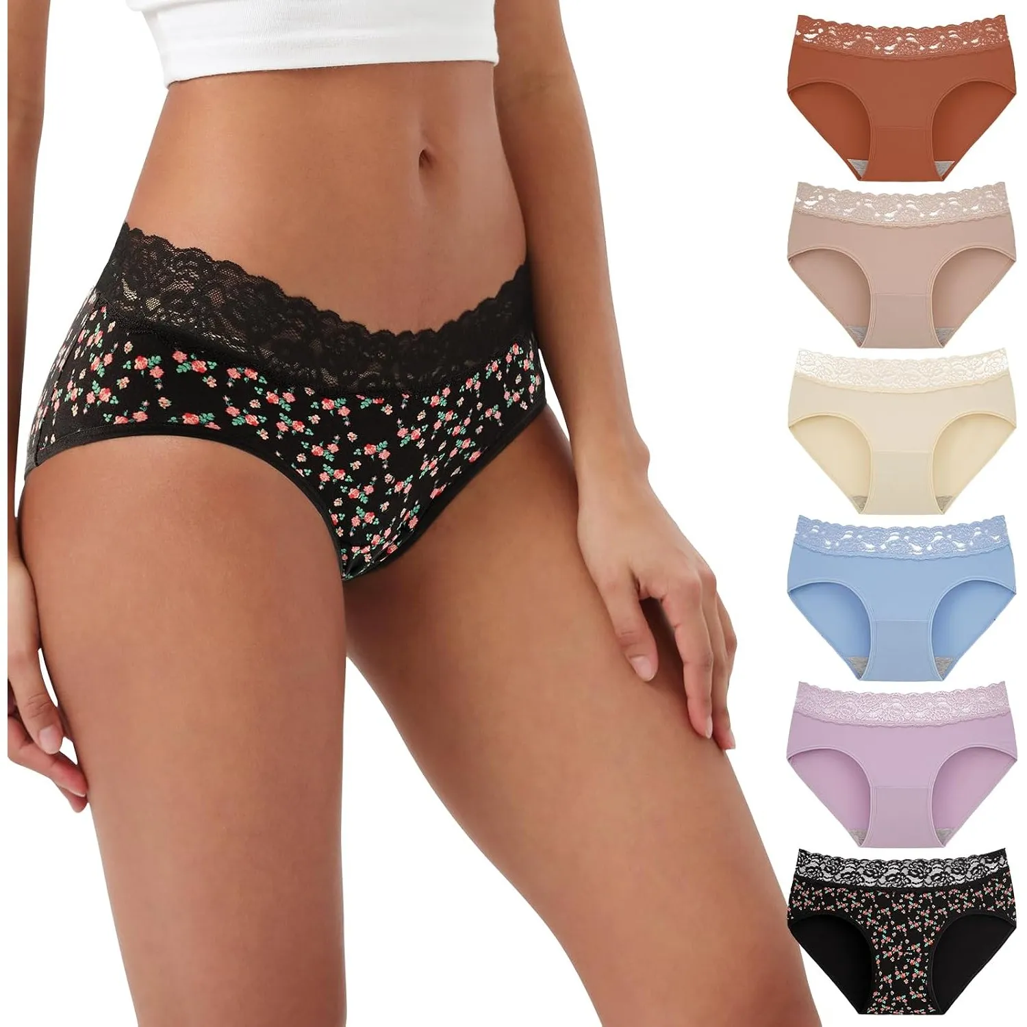 INNERSY Unterhosen Damen Baumwolle Slips mit Spitze Hipster Panties 6 Pack | 100% Baumwoll Schritt, Unterwäsche Frauen …