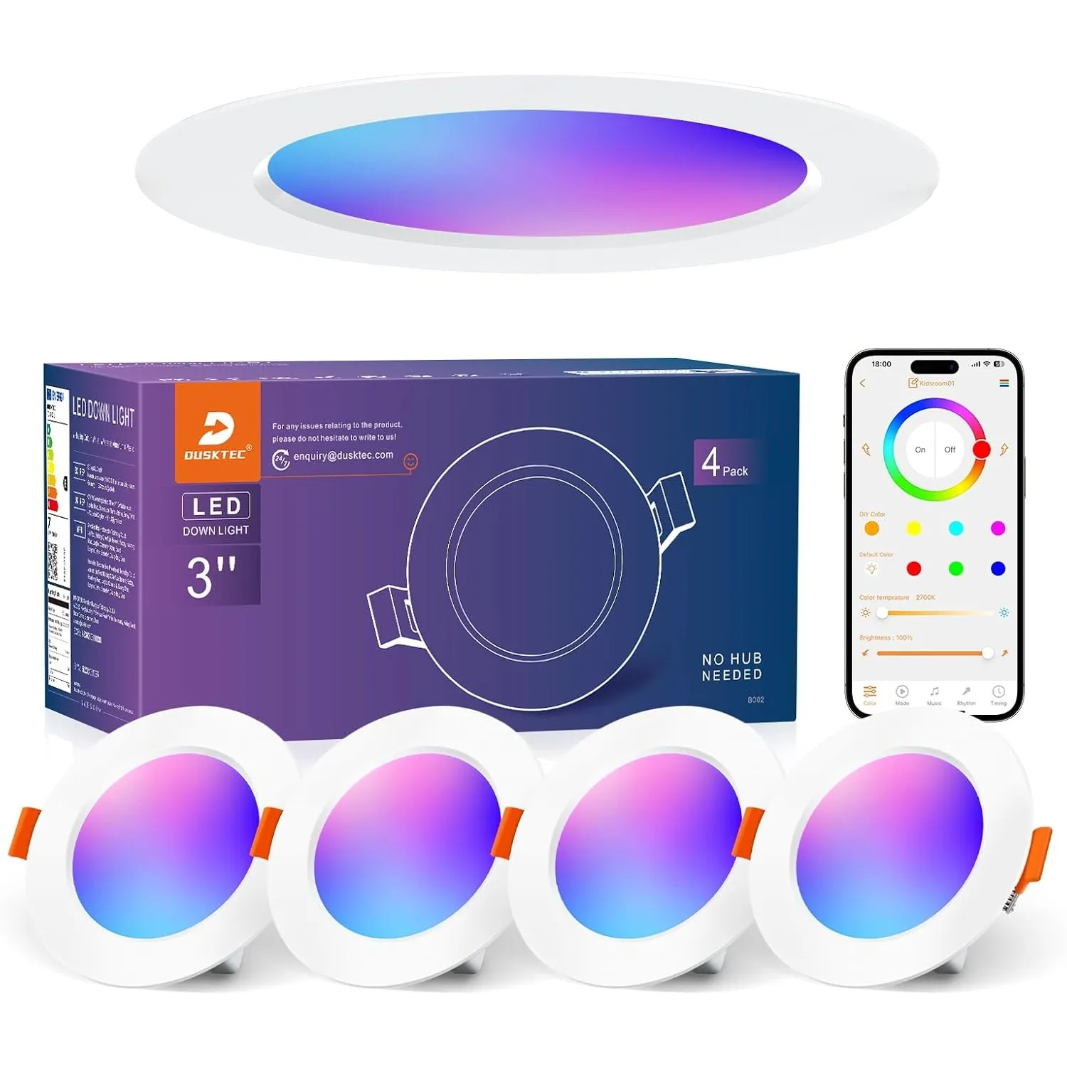 DUSKTEC LED Einbaustrahler RGB Alexa Smart LED Spots Deckenleuchten 4 Stück