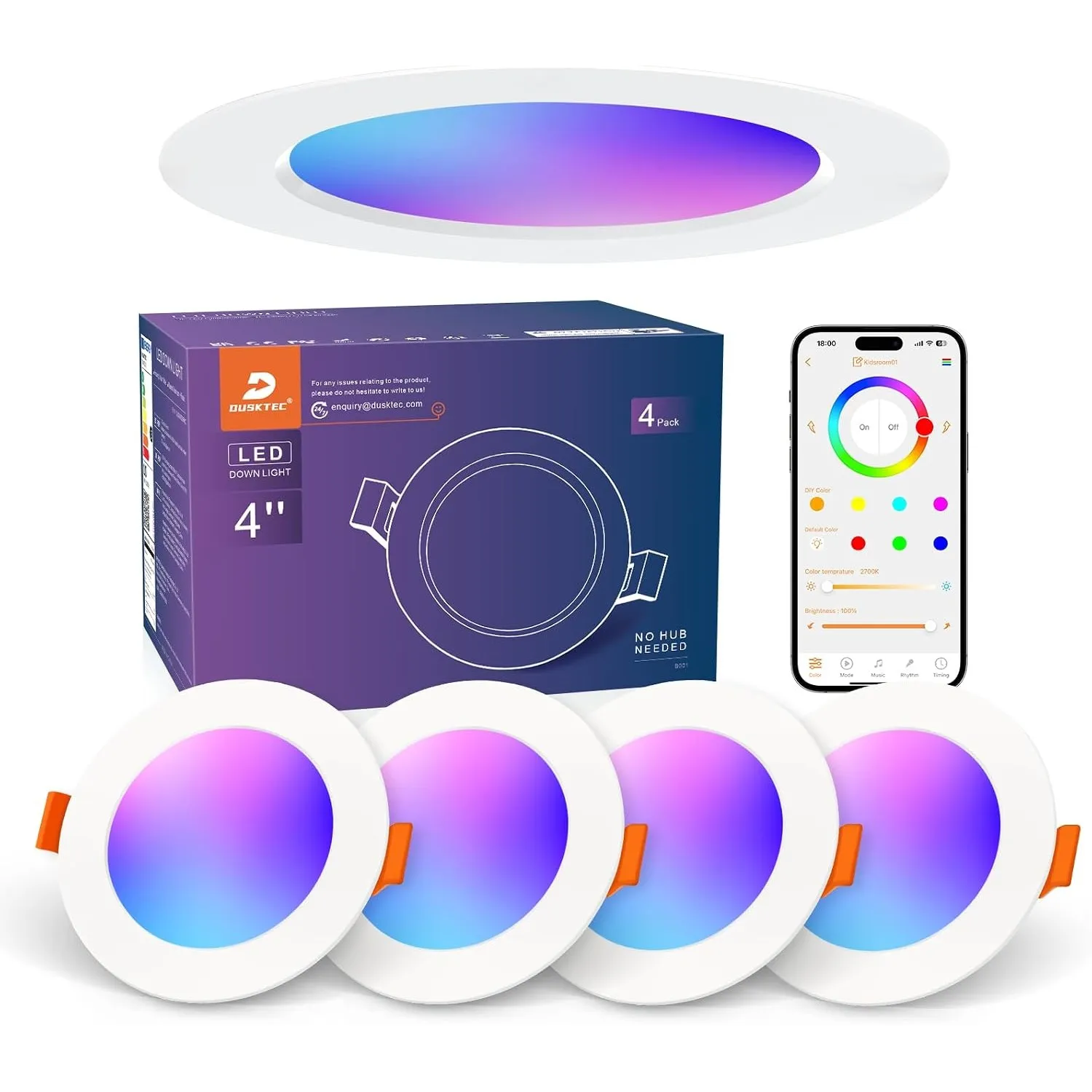 DUSKTEC Einbaustrahler LED RGB, Smart LED Spots Deckenleuchte 10W 1000LM