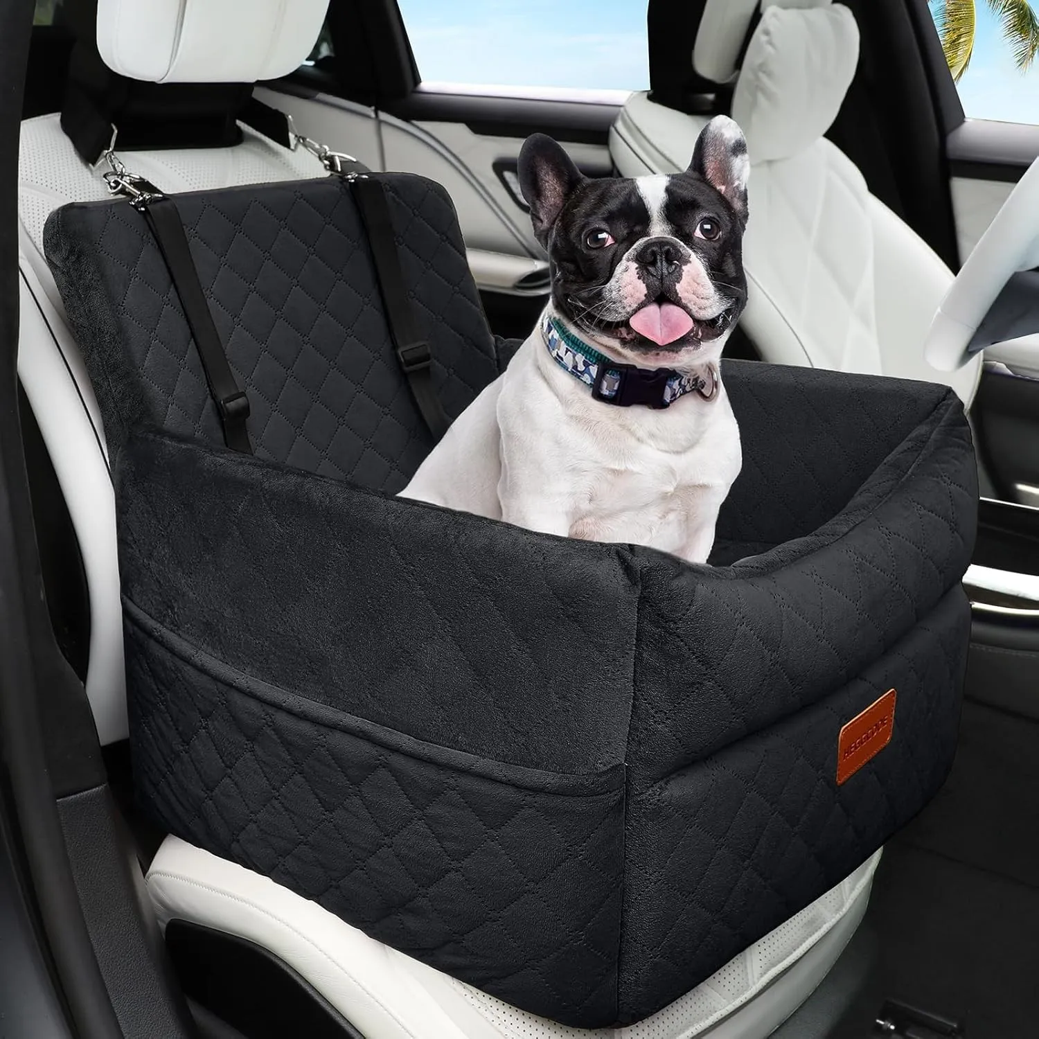 Hunde Autositz für kleine bis mittlere Hunde, Waschbarer hundesitz Auto mit Aufbewahrungstaschen, Ansteckbare Leine,ver…
