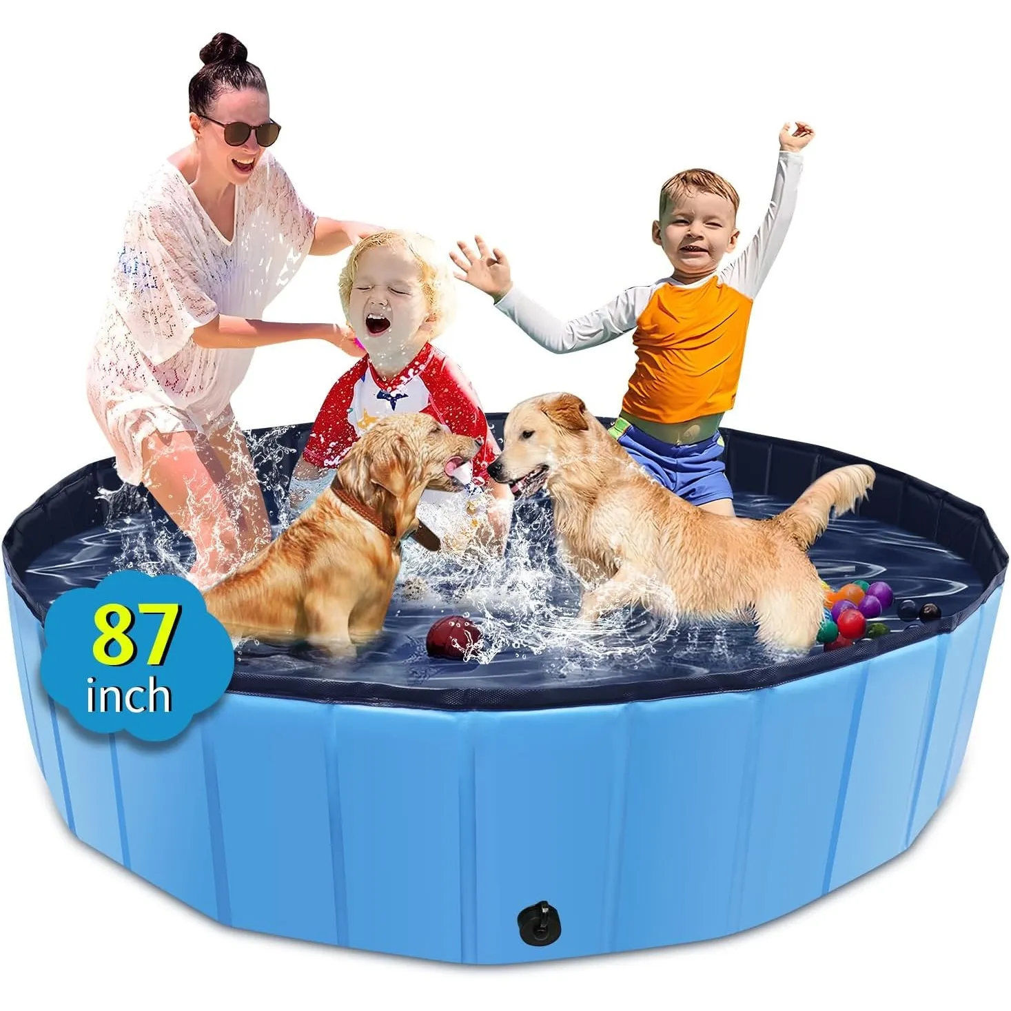 CACSPS Faltbarer Hundepool, 221 x 30,5 cm, Kinderpool mit Hartplastik, rutschfeste Hundebadewanne für den Außenbereich,…