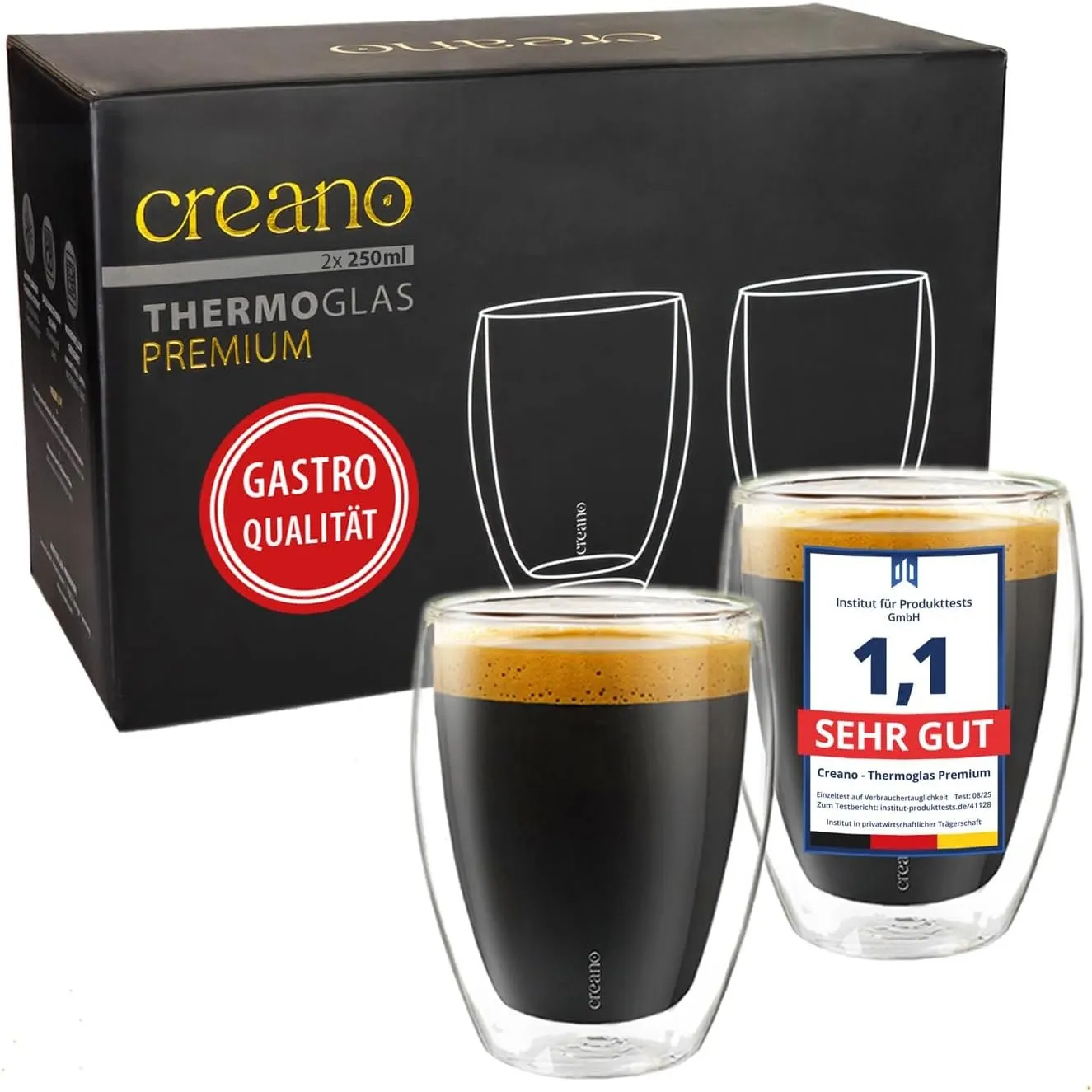 Creano PREMIUM doppelwandige Trinkgläser 250ml - 2er Set