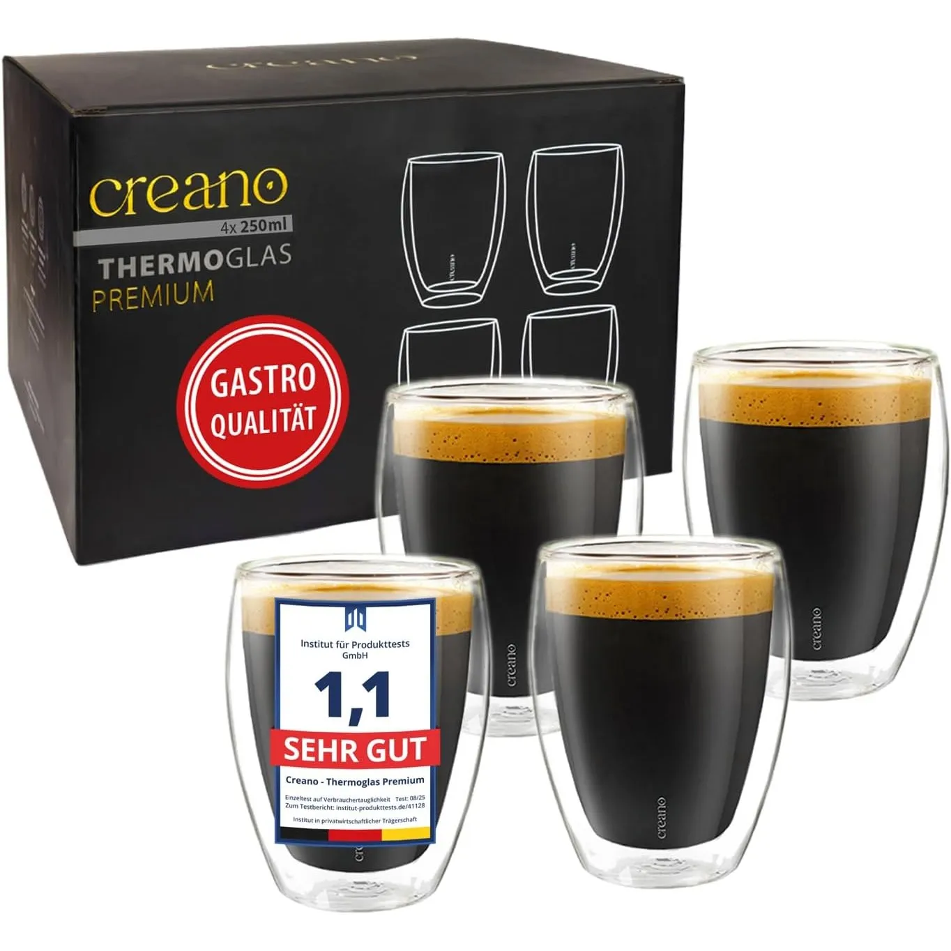 Creano PREMIUM doppelwandige Trinkgläser 250ml - 4er Set