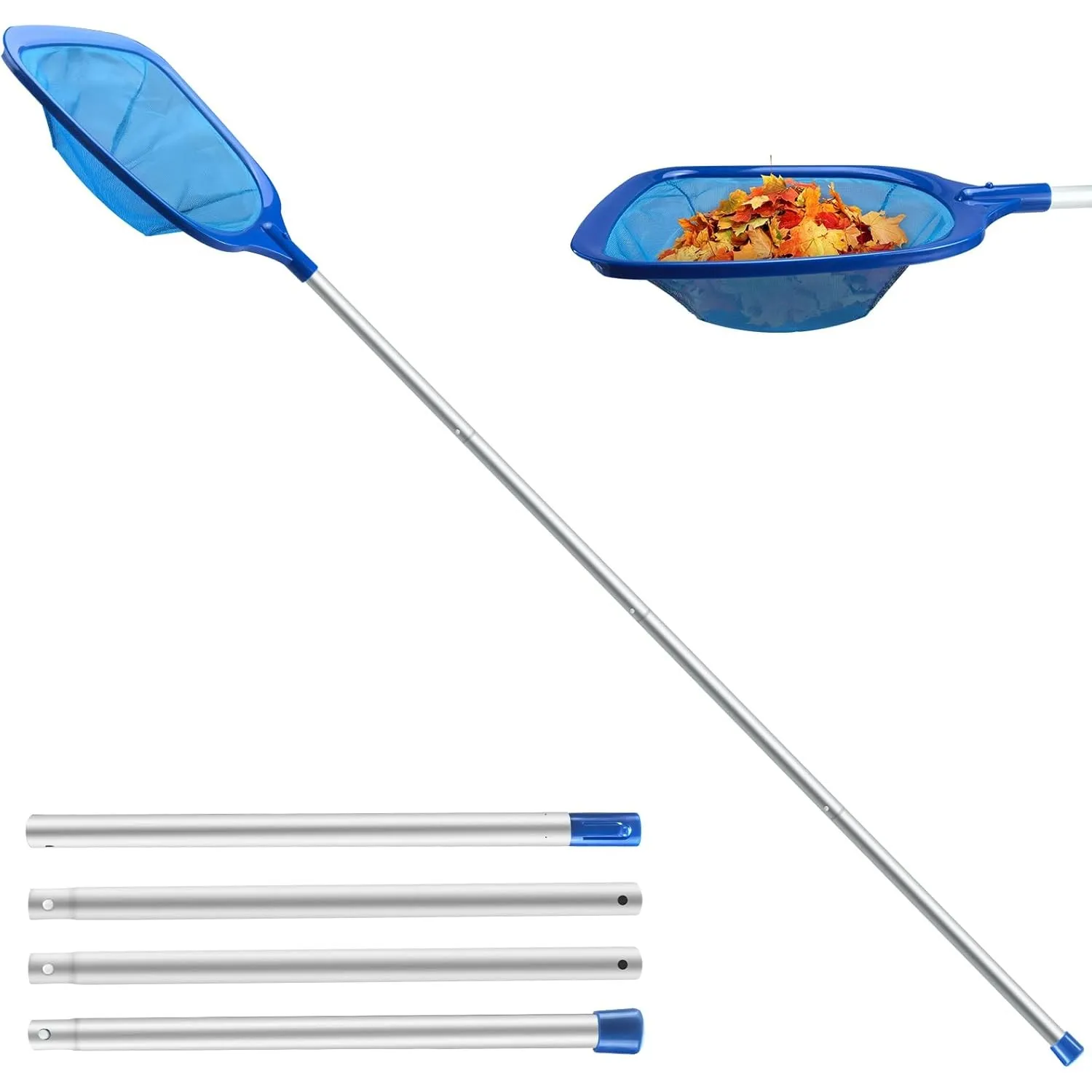 Jsdoin Pool Kescher, 161cm lang-Teichkescher mit Teleskopstange,14,5cm Tief Kescher Feinmaschig - Für Teich, Algen & Be…