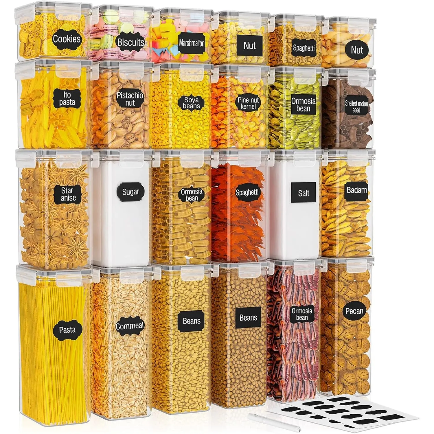 PurKeep Set mit 24 luftdichten Vorratsdosen & Kühlschrank-Organizer, BPA-frei, Küchenaufbewahrungsbehälter für Müsli, M…