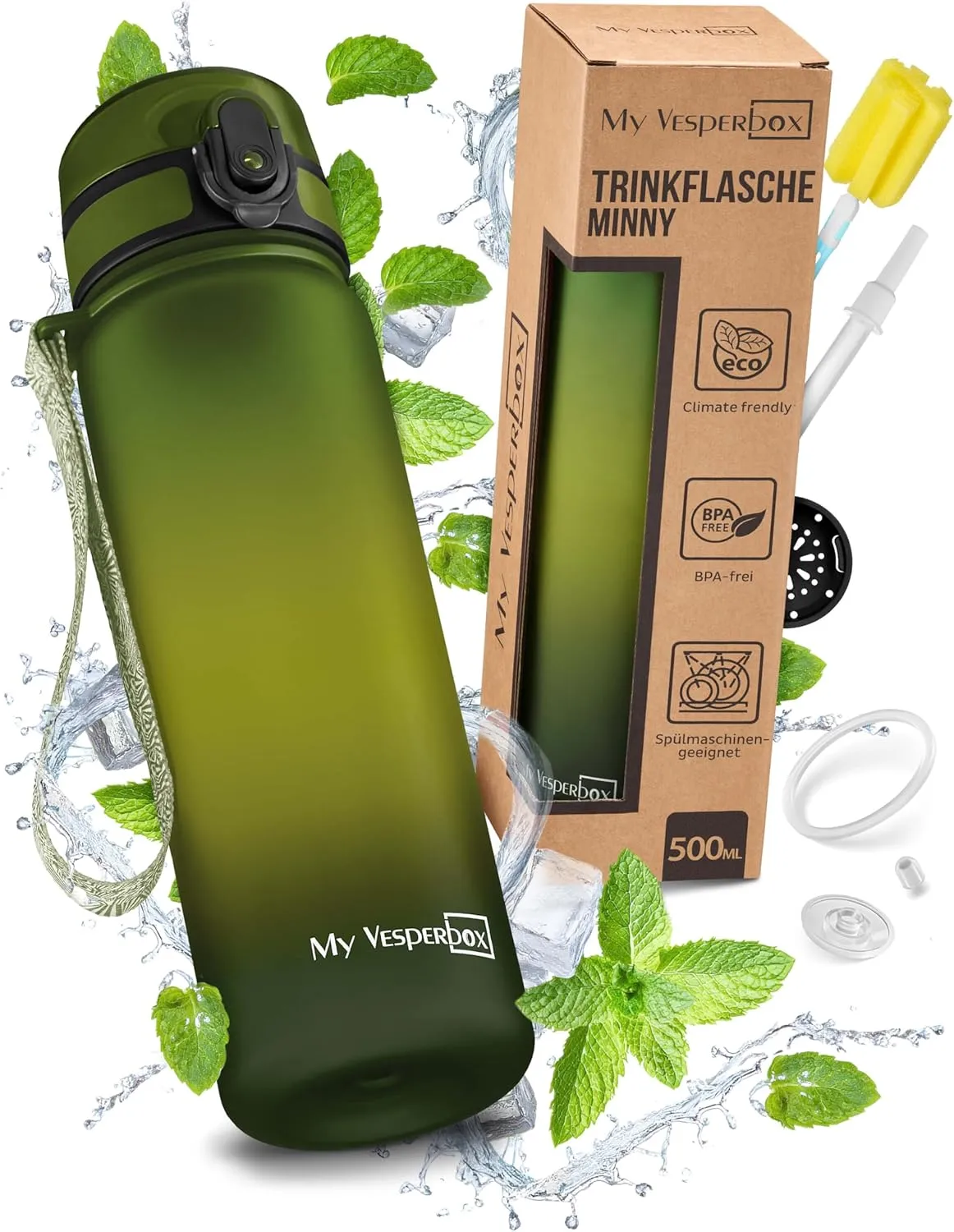 My Vesperbox® Trinkflasche Kinder [500ML] - Wasserflasche Kohlensäure Geeignet & Auslaufsicher - Water Bottle Kids - fü…