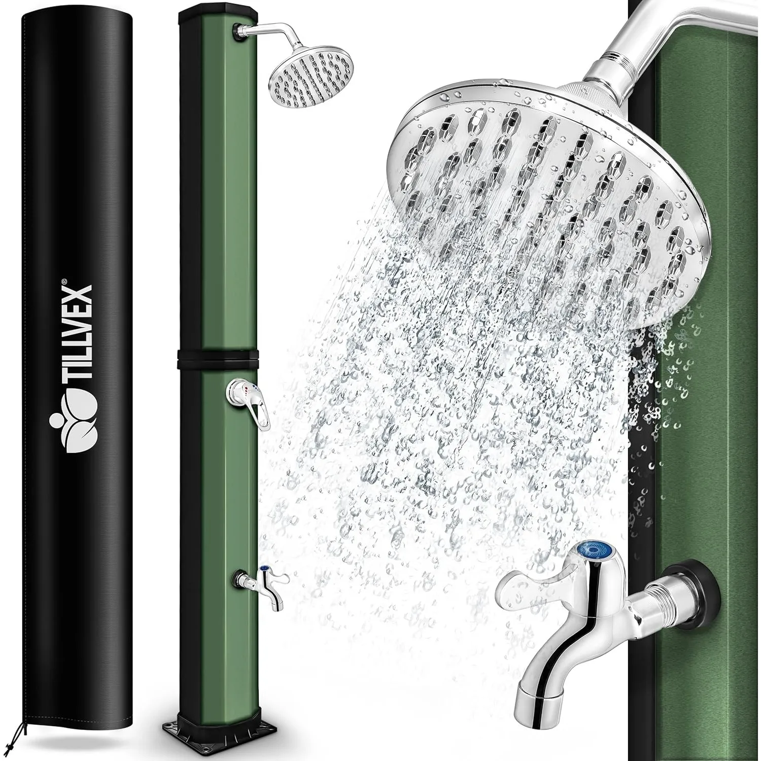 tillvex® Solardusche 60 Liter inkl. Abdeckung | Gartendusche warmes Wasser | Solar Dusche Außen, Garten, Pool & Camping…