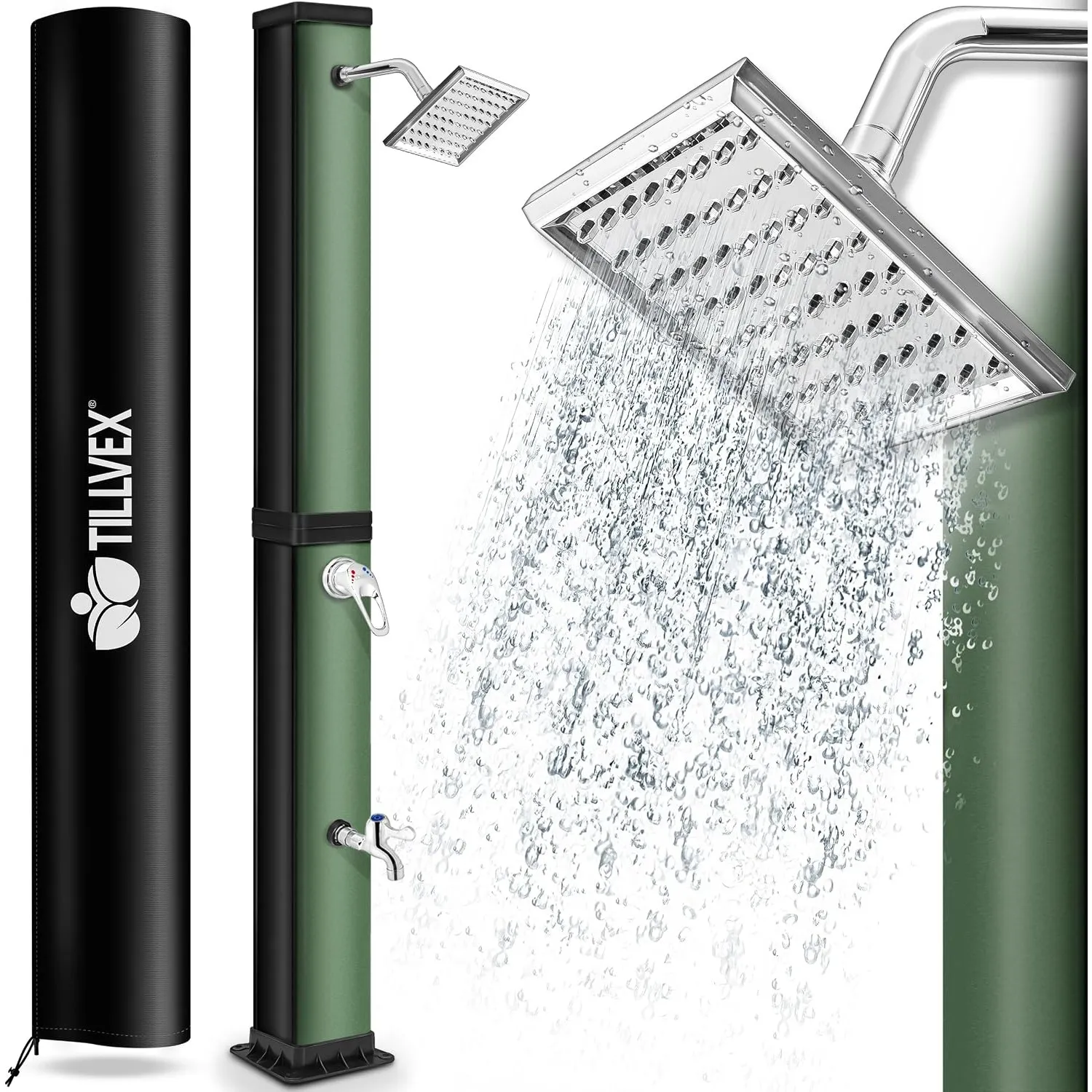 tillvex® Solardusche 40 Liter inkl. Abdeckung | Gartendusche warmes Wasser | Solar Dusche Außen, Garten, Pool & Camping…