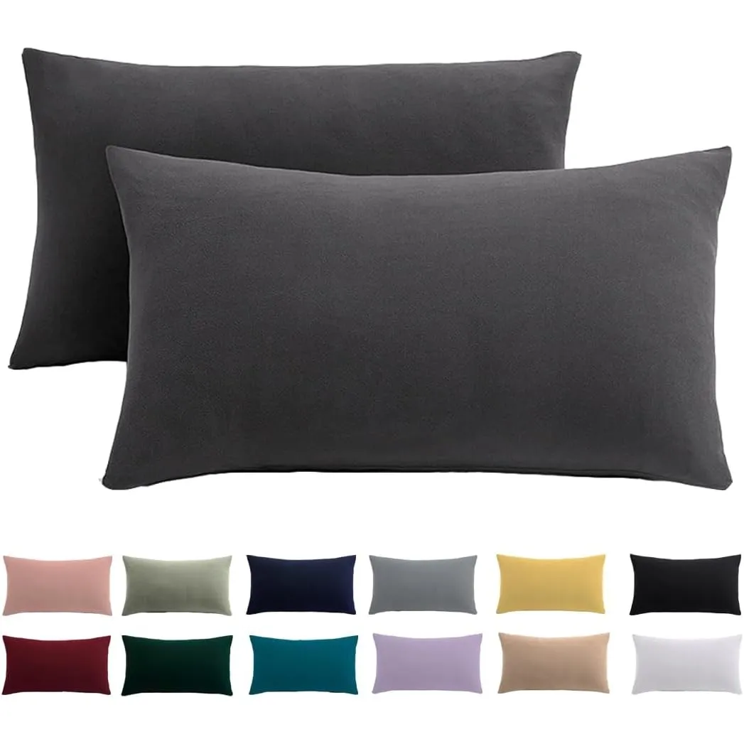 Kissenbezug 40x60 2er Set - Kopfkissenbezug 40 x 60 cm Anthrazit Für Kissen 100% Mikrofaser Kissenhülle Bügelfrei & Kni…