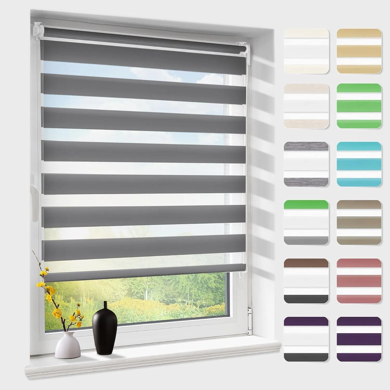 Doppelrollo klemmfix ohne Bohren, Duo Rollos für Fenster & Tür mit Bohren, Anthrazit B50 x H150cm (Stoffbreite 50 cm), …