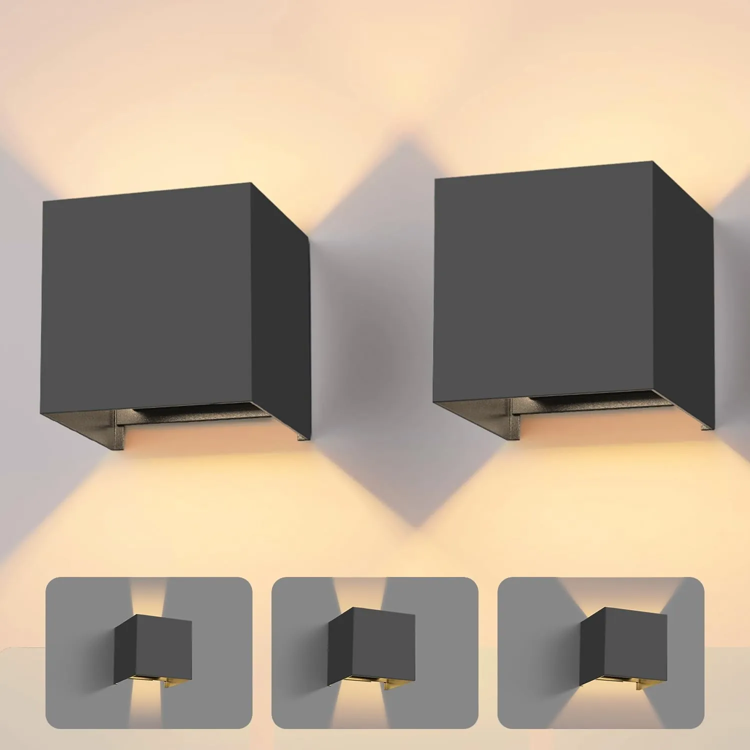 vatato 2 Stück LED Wandleuchte 12W, Innen/Aussen Aluminium Wandlampe Einstellbarer Lichtstrahl, 3000K Warmweiß Außenwan…