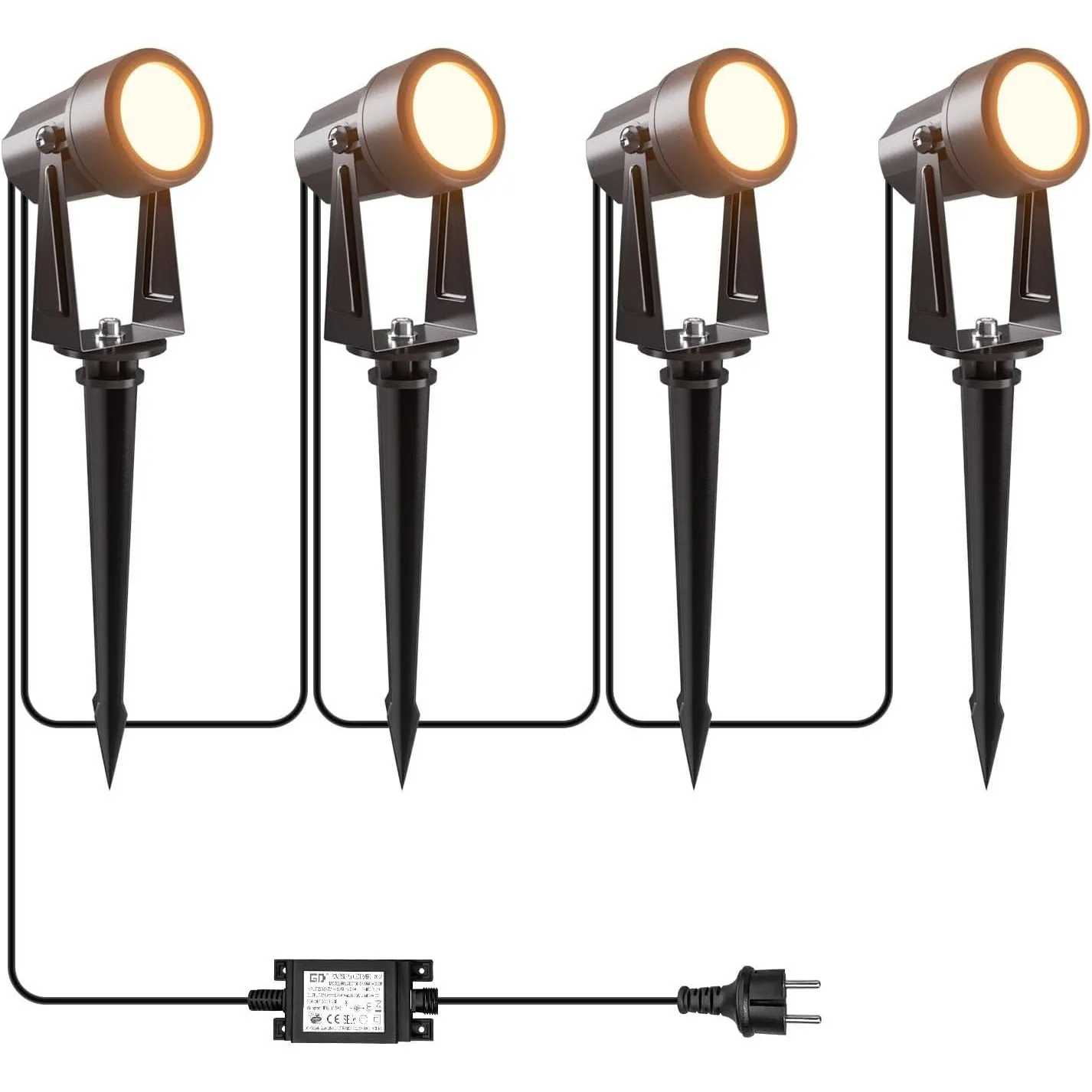 Gartenbeleuchtung mit Strom 14M, 3W*4 Stück Außenbeleuchtung Garten 3000K Warmweiß, 14V Gartenstrahler LED Außen IP65 W…