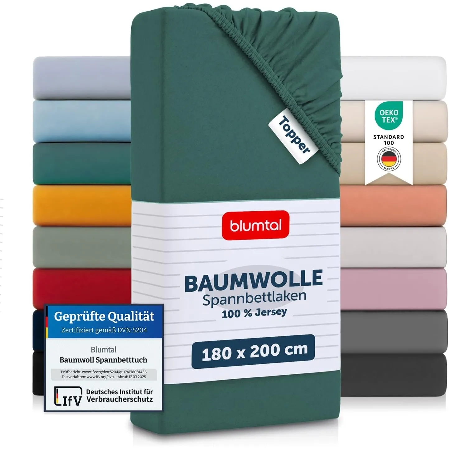 Blumtal® Baumwolle Spannbettlaken für Topper 180x200x15cm Basics Jersey - Oeko-TEX zertifiziertes Spannbetttuch 180x200…