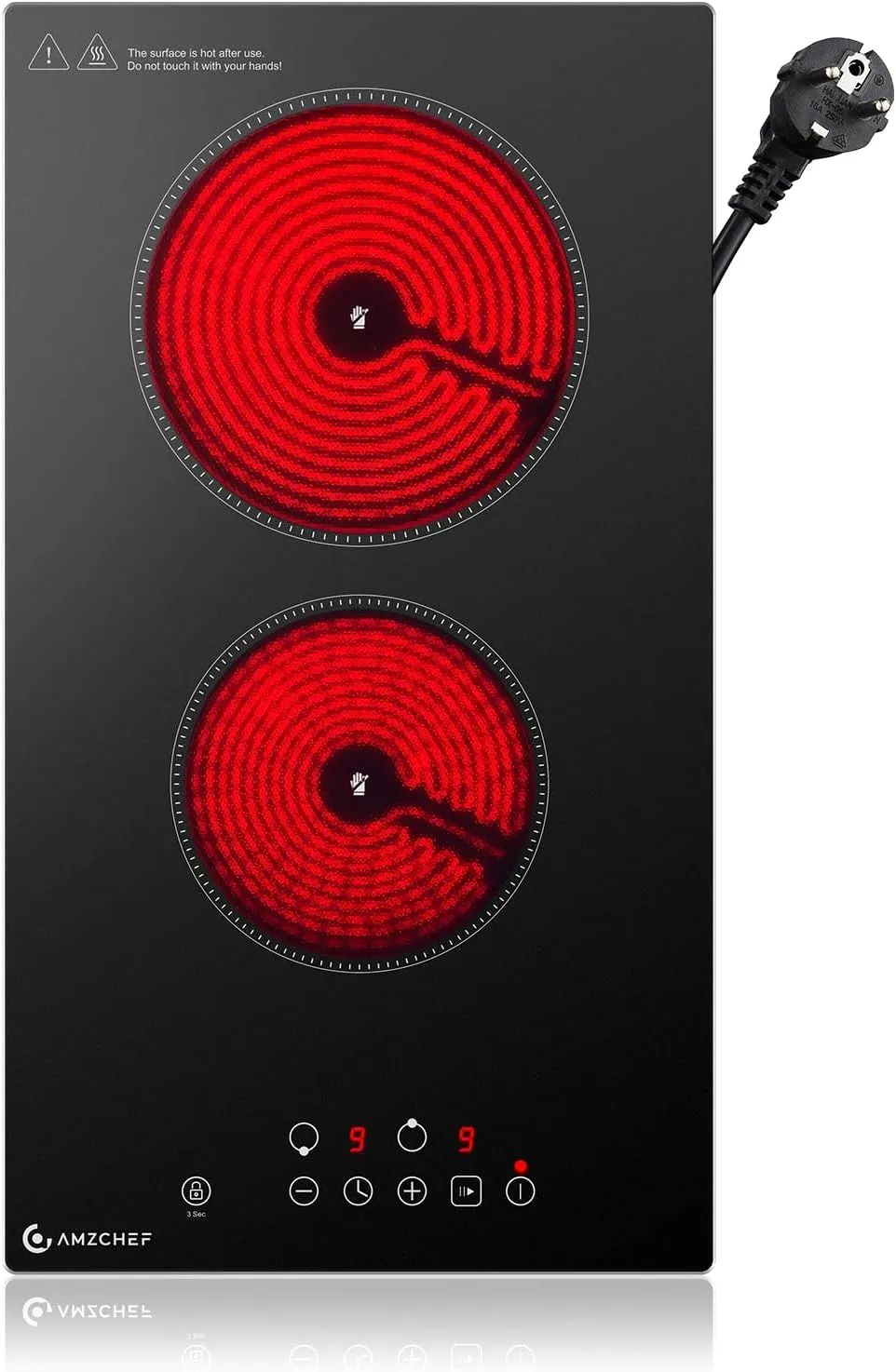AMZCHEF Glaskeramikkochfeld 2 Platten, 3200W Kochfeld 2 Platten mit 9 Leistungsstufen, 2-in-1 Freistehend-/Einbau-Desig…