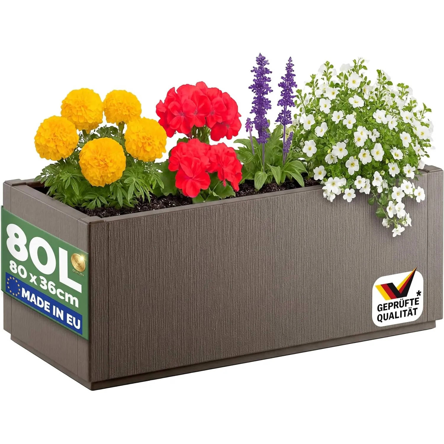 CASARIAŽ Blumenkasten 'Ethica' 80L 80x36x36cm Ablaufboden Kunststoff Winterfest Garten Pflanzkübel Übertopf Pflanzkaste…