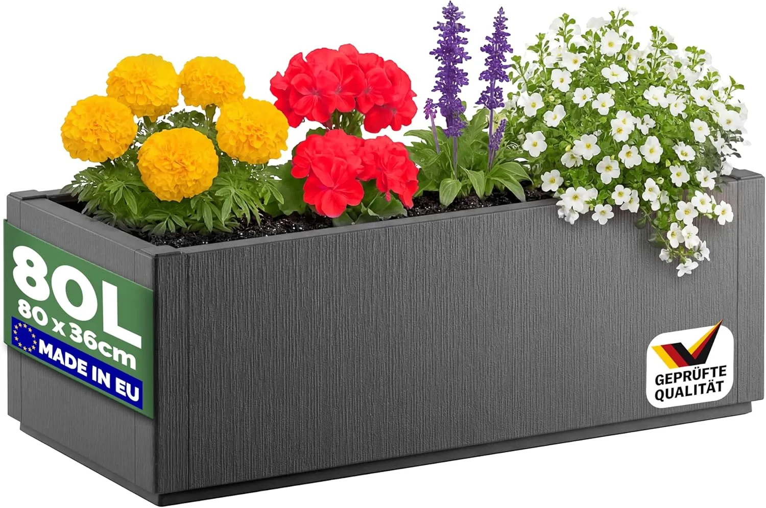 Casaria® Blumenkasten 'Ethica' 80L 80x36x35cm Ablaufboden Kunststoff Winterfest Garten Pflanzkübel Übertopf Pflanzkaste…