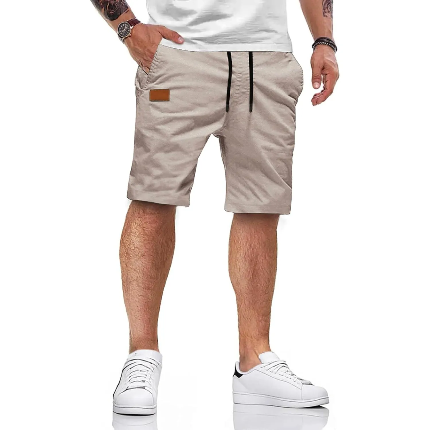 HMIYA Kurze Hosen Herren Baumwolle Chino Shorts Sommer Freizeitshorts Elastische Taille mit Taschen