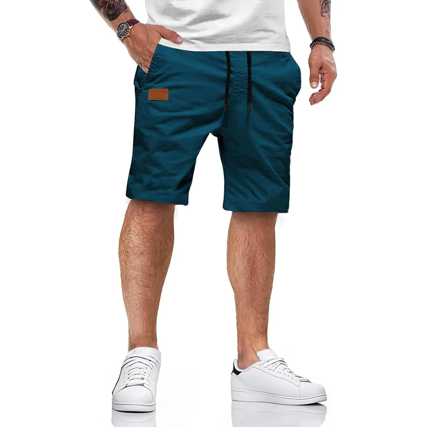 HMIYA Kurze Hosen Herren Baumwolle Chino Shorts Sommer Freizeitshorts Elastische Taille mit Taschen