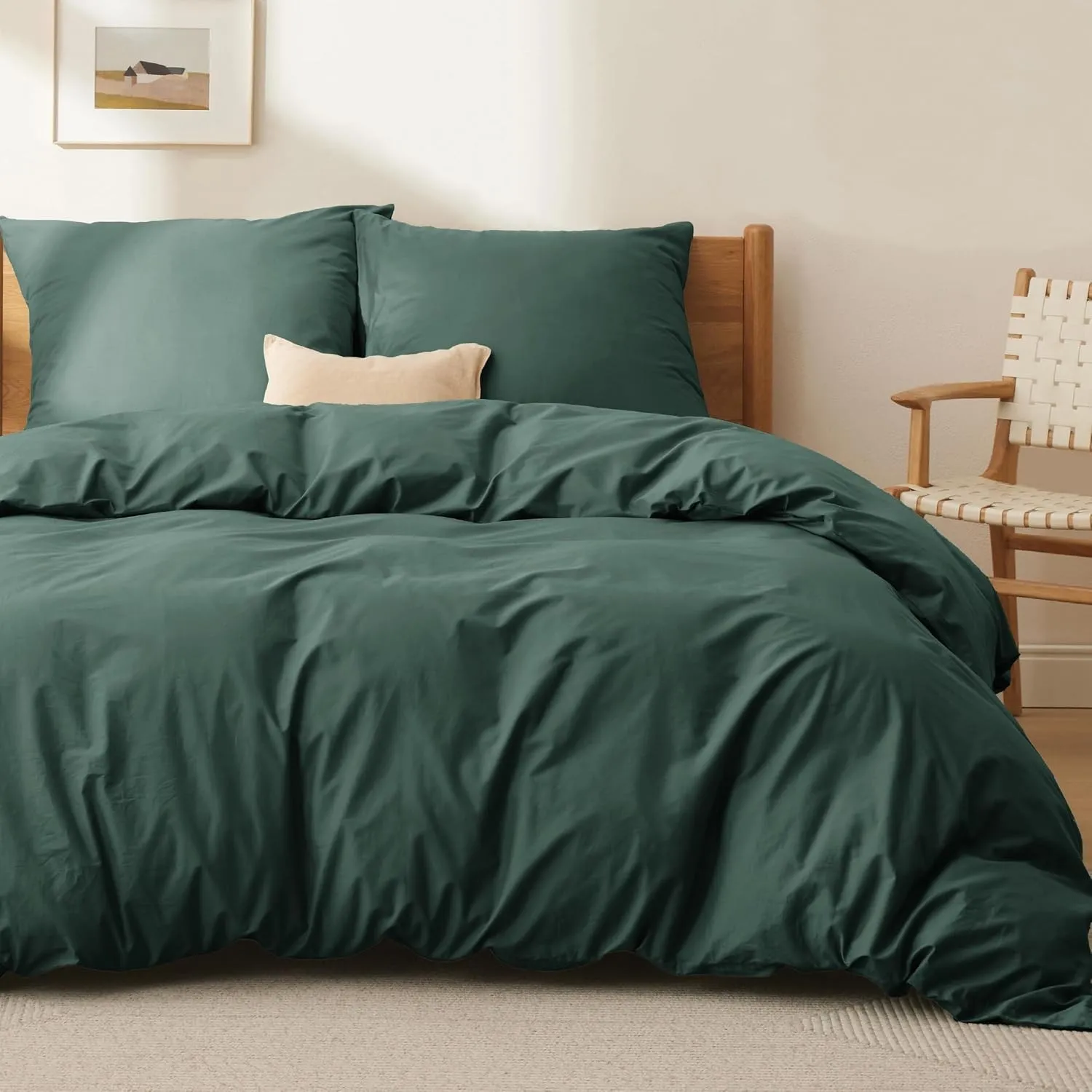 BEDSURE Bettwäsche 155x220 Baumwolle 3tlg. - Dunkelgrün Set 2x80x80 Kissen
