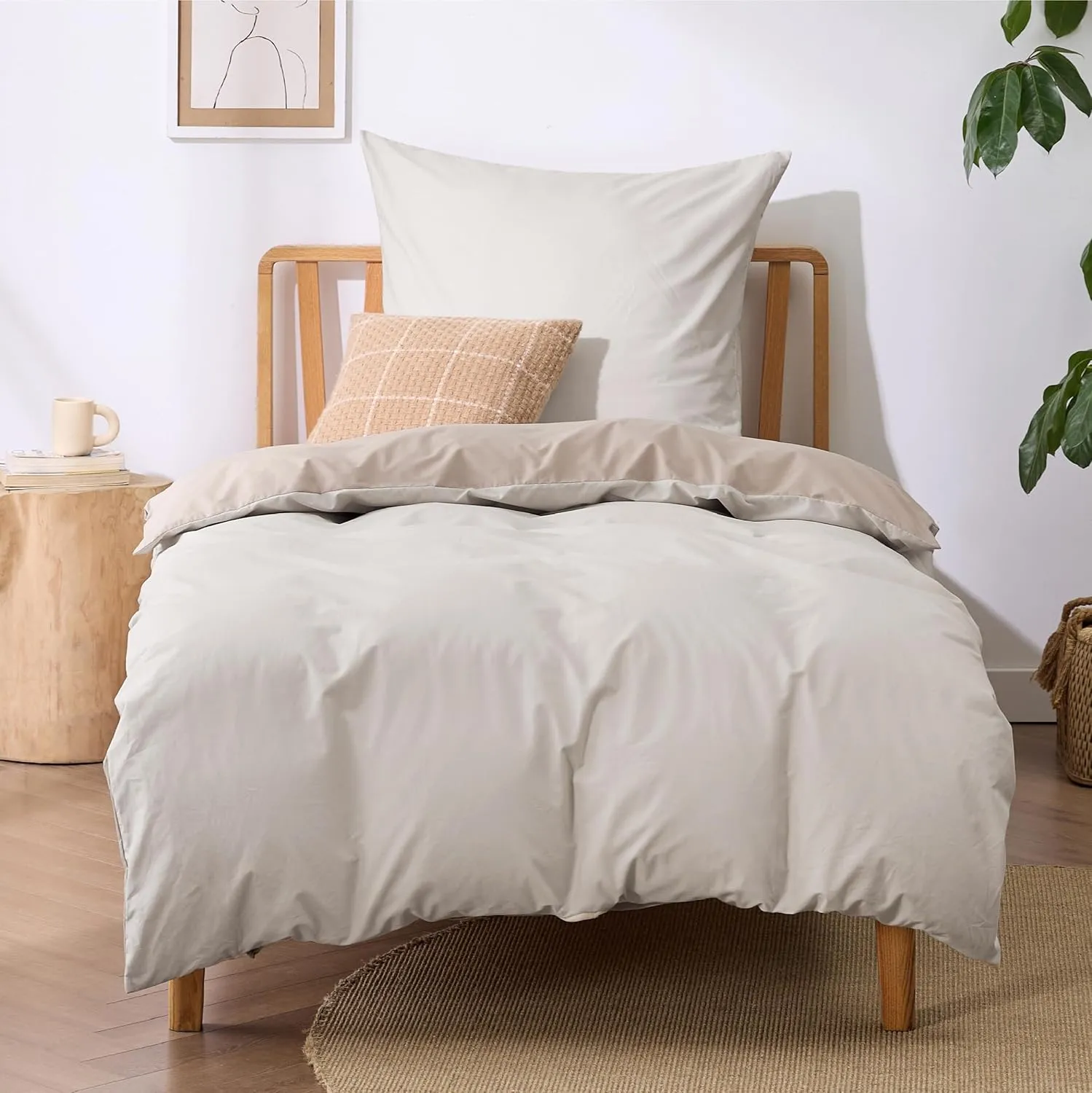 BEDSURE Bettwäsche 135x200 2teilig Beige - Baumwolle Bettwäsche-Sets 135 x 200 cm Wendebettwäsche 2teilig mit Kissenbez…