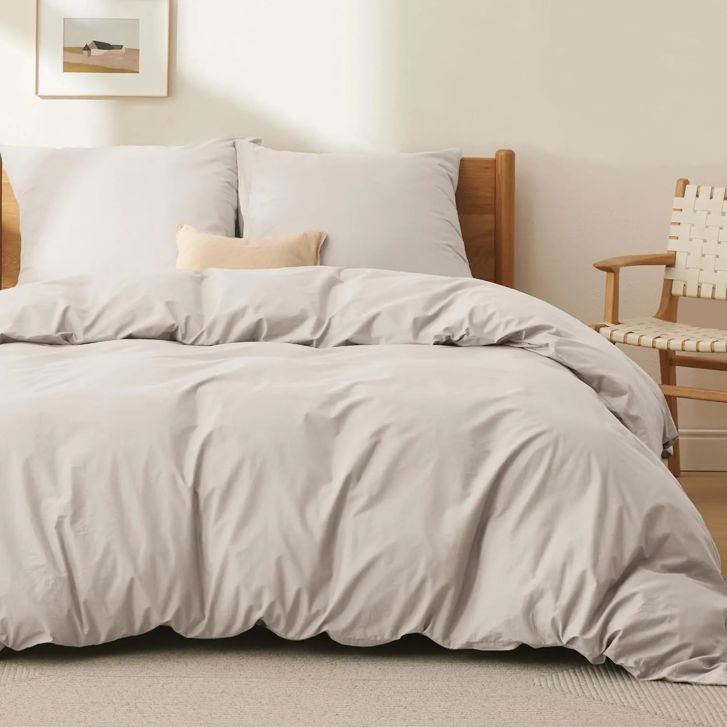 BEDSURE Bettwäsche 220x240 Baumwolle 3tlg. - Natur Set 2x80x80 Kissen