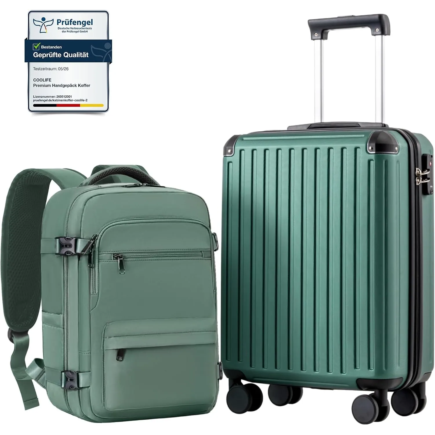COOLIFE Ryanair Kabinenkoffer-Set 2tlg - 55x40x20+40x30x20 cm EasyJet TSA