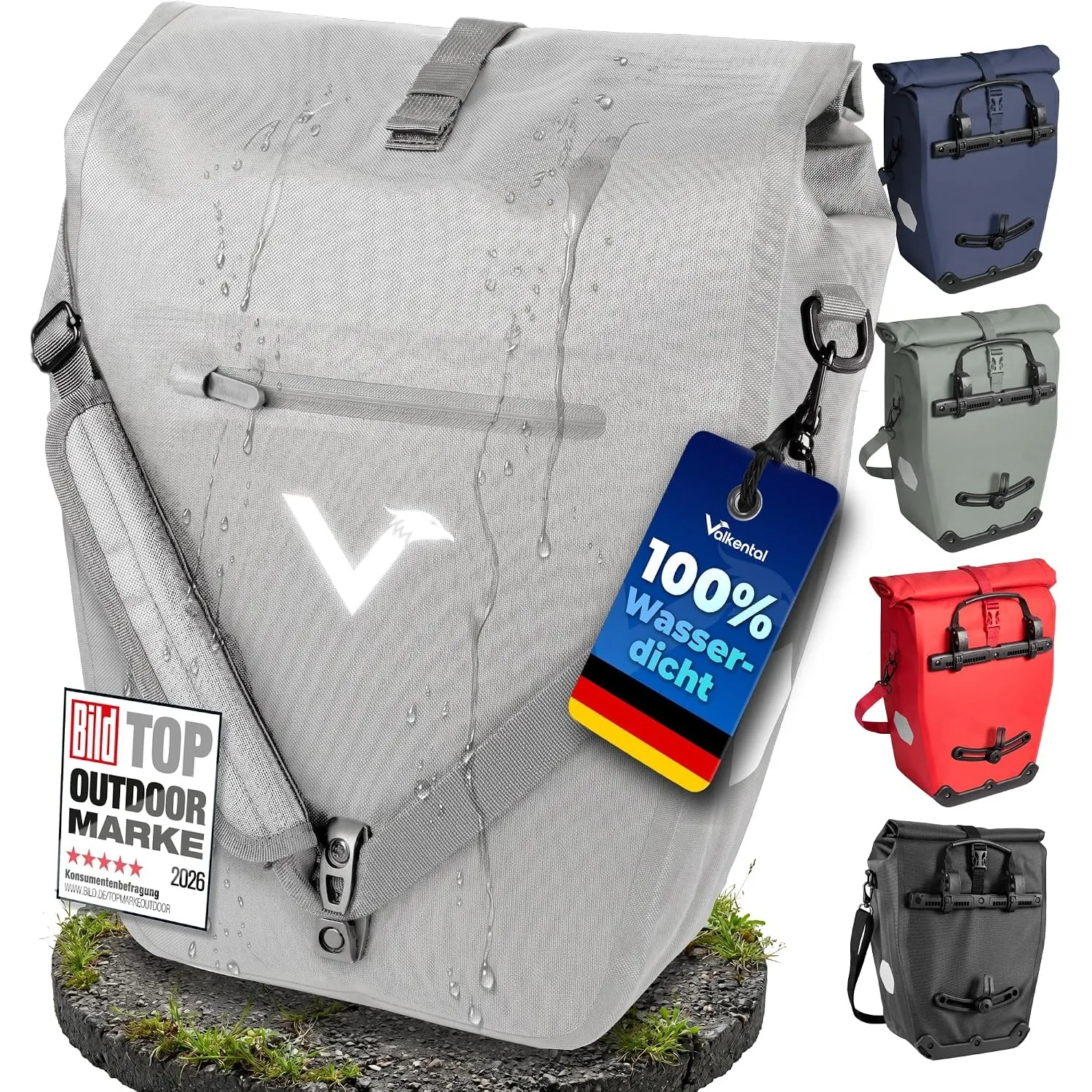 Valkental® 2in1 Reflektierende Gepäckträgertasche [28L] Abschließbare Befestigung [PVC frei] Fahrradtasche für Gepäcktr…