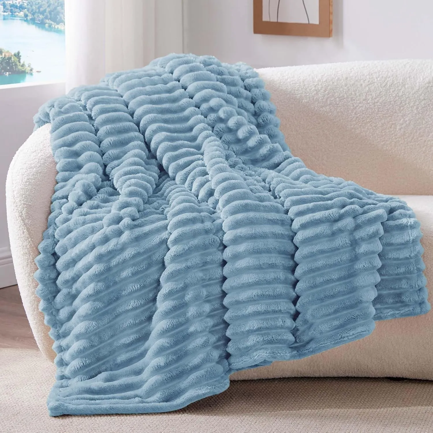 BEDELITE Kuscheldecke Flauschig Deko Decke für Couch, Hellblau, 150x200 | Flanell Fleecedecke, Cord Überwurf für Wohnzi…