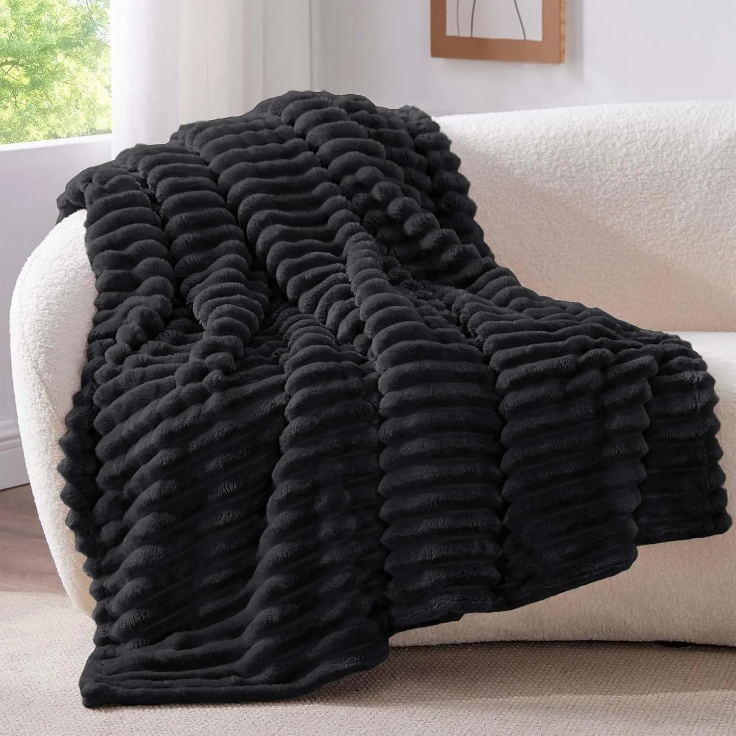 BEDELITE Kuscheldecke Flauschig Deko Decke für Couch, Schwarz, 150x200