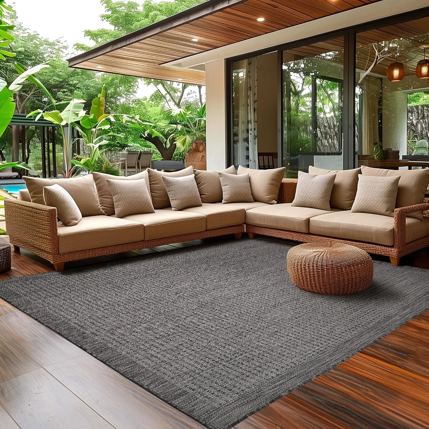 SIMPEX In- & Outdoor Flachgewebe-Teppich, 160 x 230 cm, Schwarz