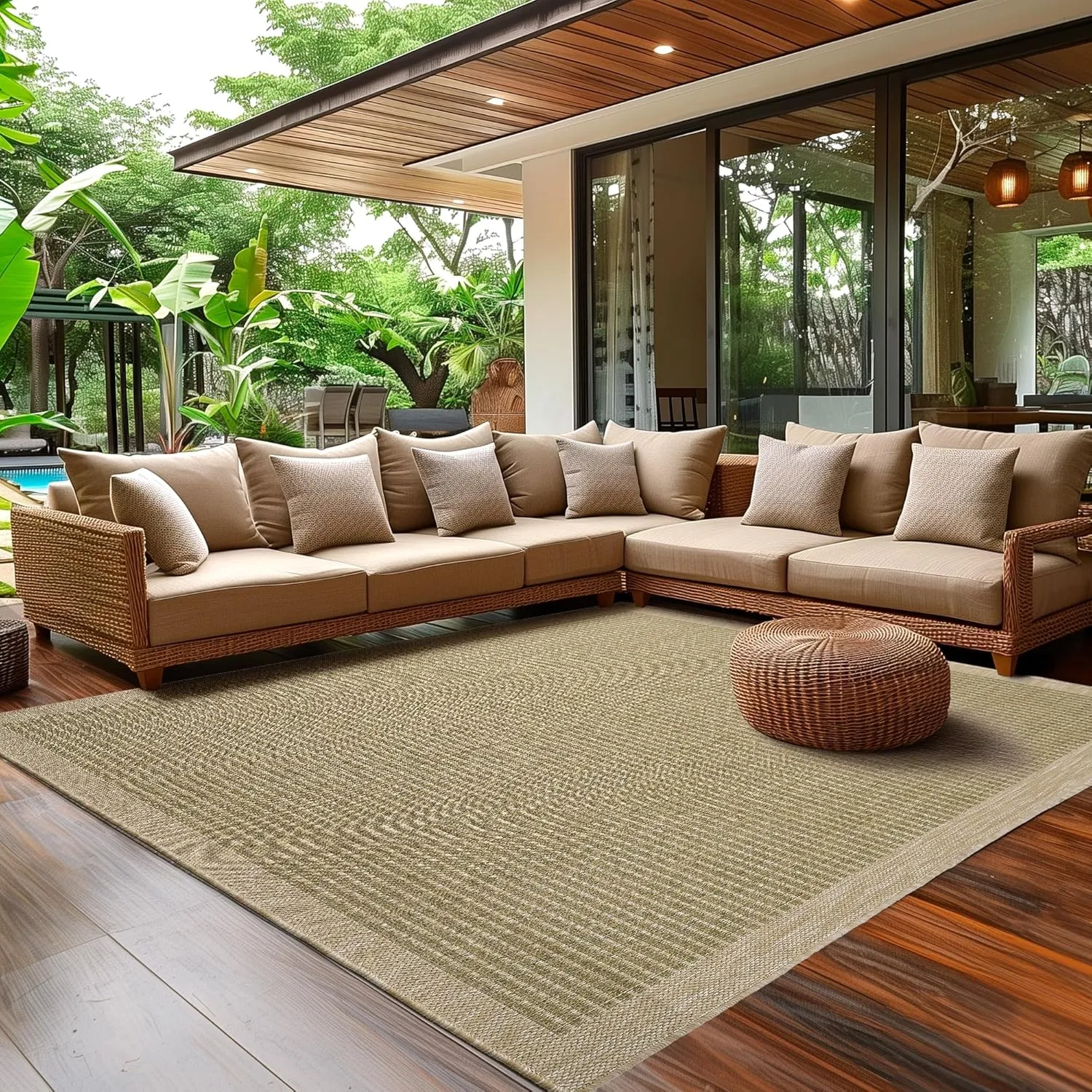 SIMPEX Outdoor Teppich Wetterfest Terrasse Balkon Garten Küchenteppich Einfarbiges Design Flachgewebe Sisal Look Waschb…