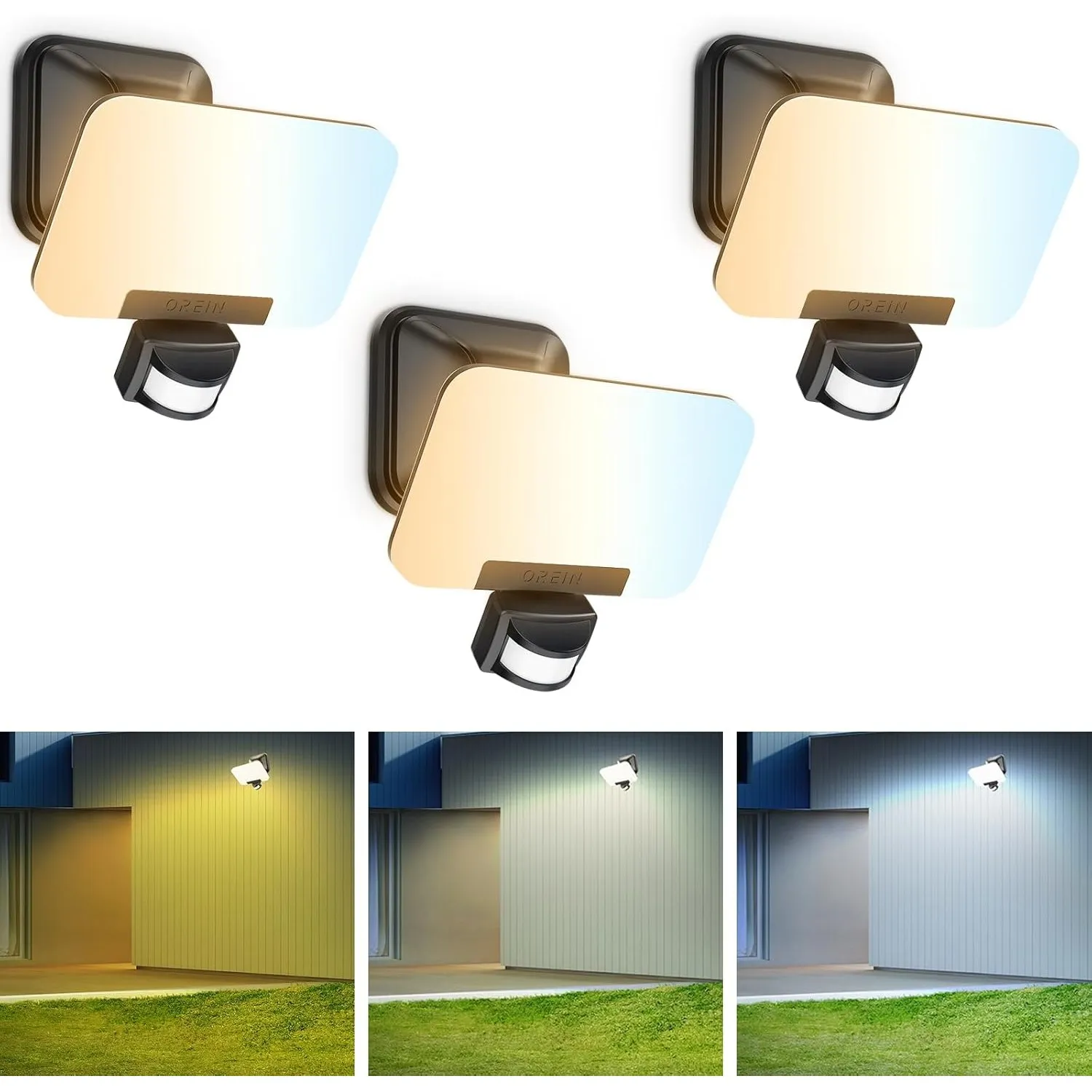 OREiN Sicherheitsleuchte CCT Aussenlampe mit Bewegungsmelder 24W=200W, 3 Farbtemp & 3 Modi Außenwandleuchte 2800LM Ultr…