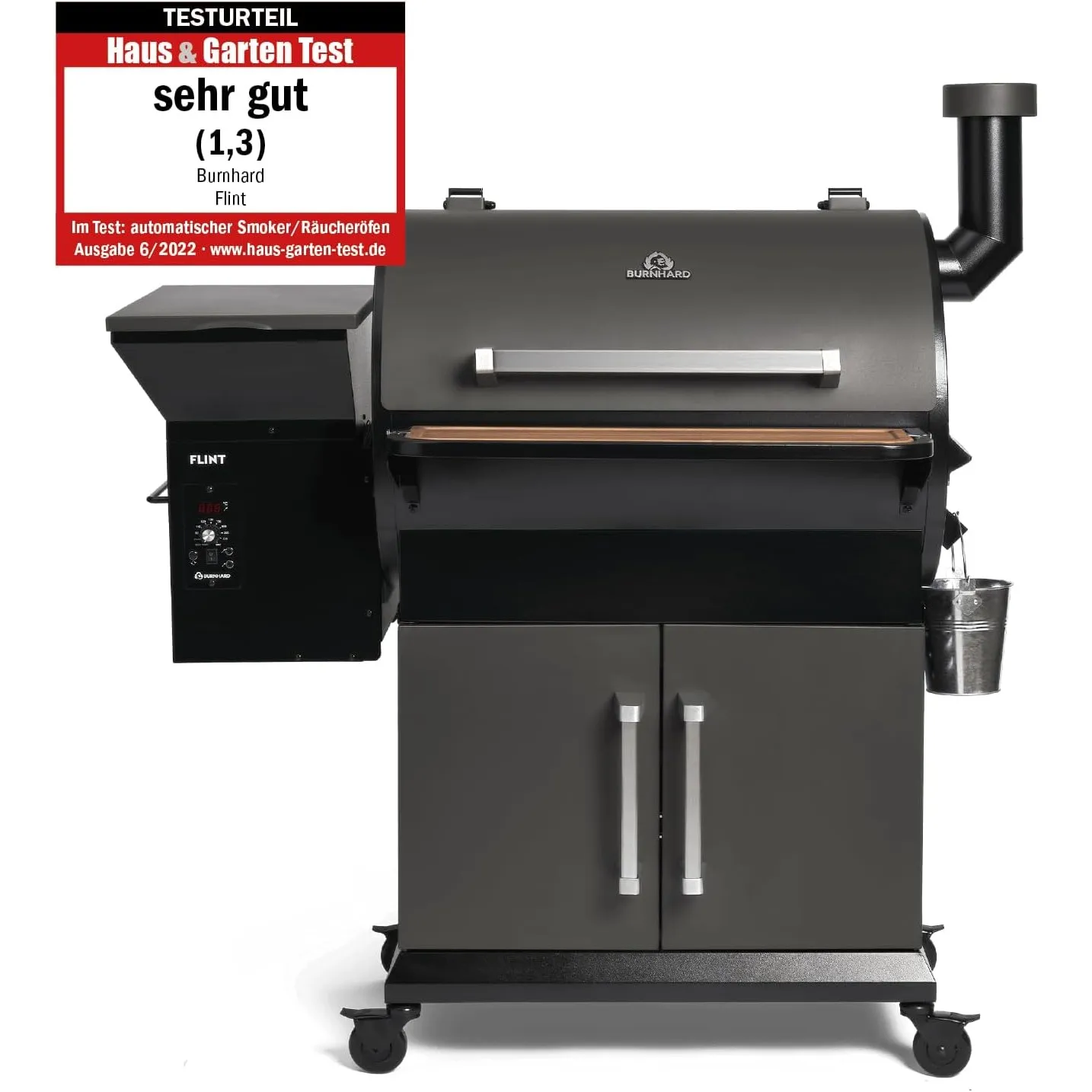 BURNHARD Pelletsmoker FLINT, Räucherofen 70°C - 230°C, Pelletgrill inkl. Edelstahlroste, Holzschneidebrett, 2 Temperatu…