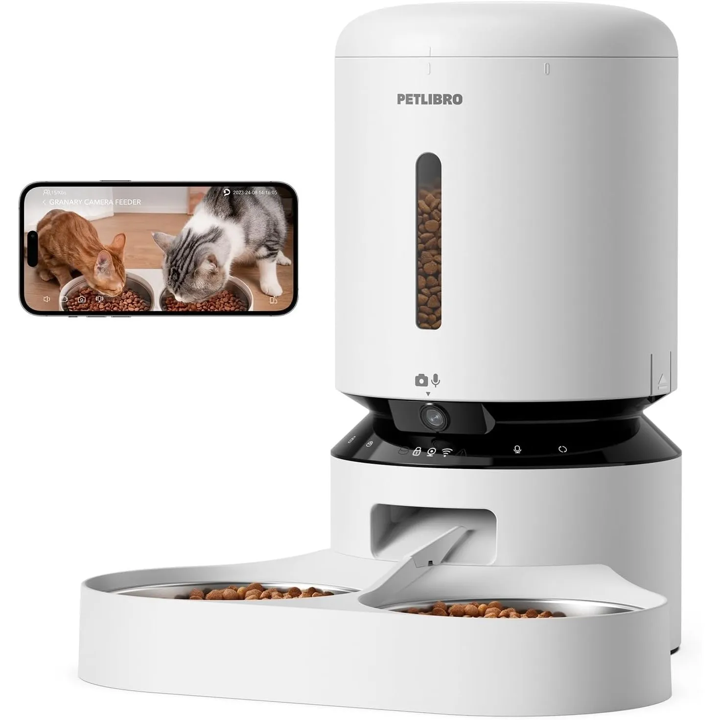 PETLIBRO 5L Futterautomat Katze 2 Näpfe mit 1080P Kamera, 5G WiFi Futterspender Hund mit APP & Nachtsicht, Sensor für N…
