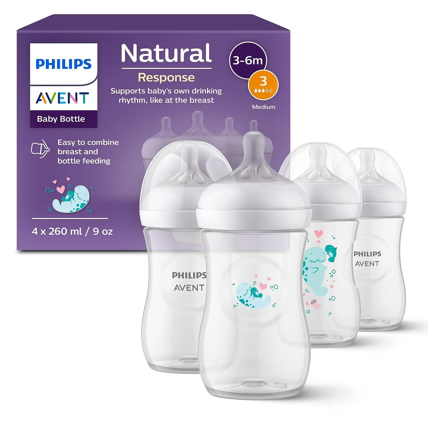 Philips AVENT Natural Response Geschenkset für Babys: 4 Natural Response Babyfläschchen (260 ml) mit T3 Saugern (ab 1 M…