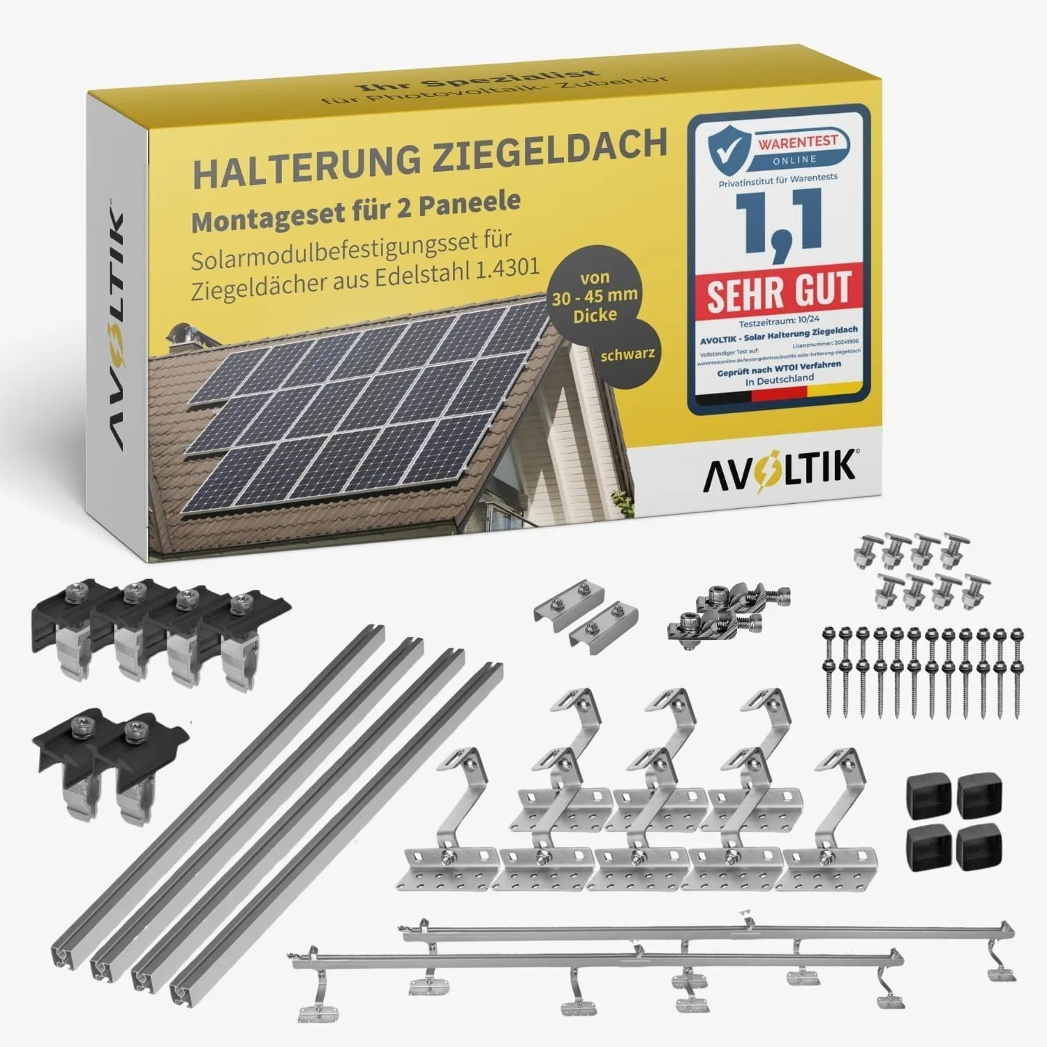 Avoltik Solar Halterung Ziegeldach I Set für 2 PV Module 30-45mm I Solarmodul Halterung Balkonkraftwerk I Solarmodulbef…