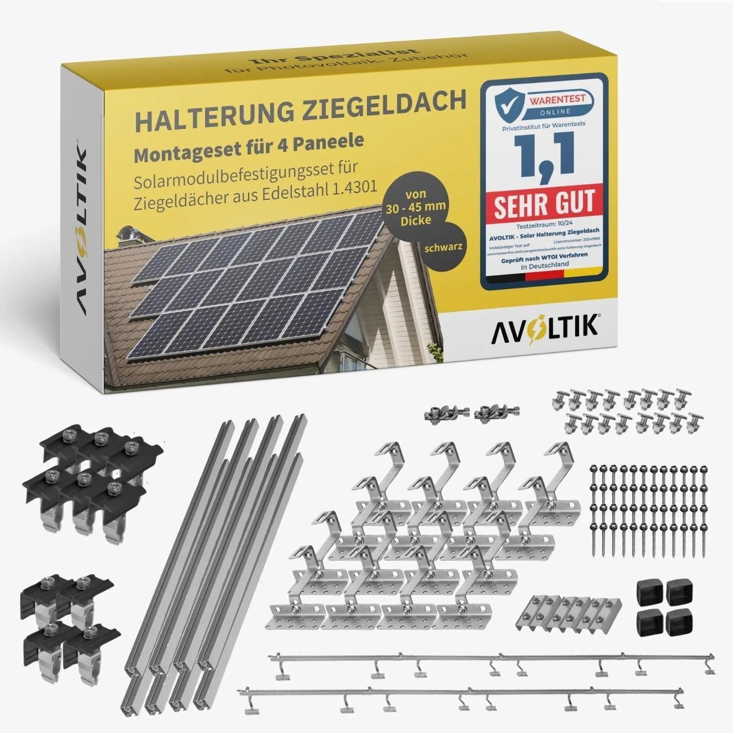 Avoltik Solar Halterung Ziegeldach I Set für 4 PV Module 30-45mm I Solarmodul Halterung Balkonkraftwerk I Solarmodulbef…