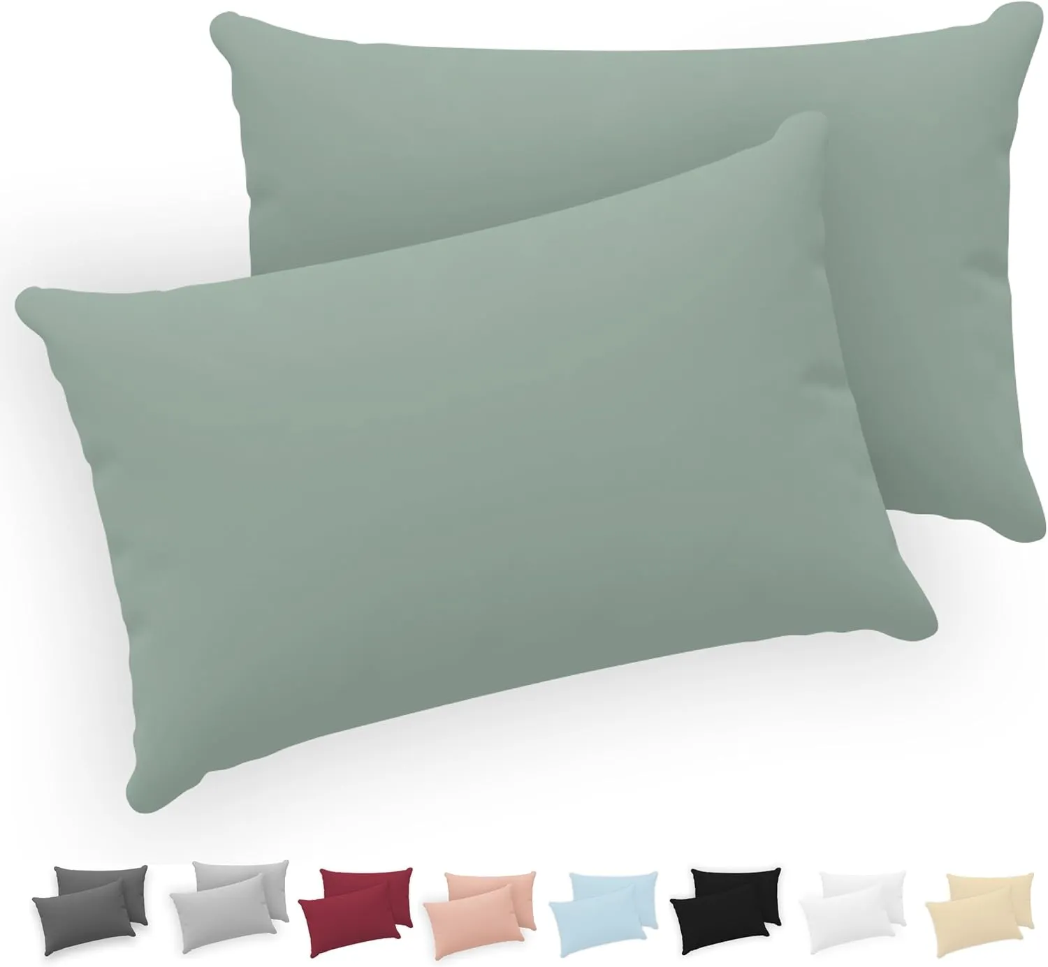 Twinzen® Kissenbezug 30x50 (2er-Set) - 100% Jersey Baumwolle 150 GSM Kissenbezüge - Grün - Für Kissenbezüge 30x50 cm - …
