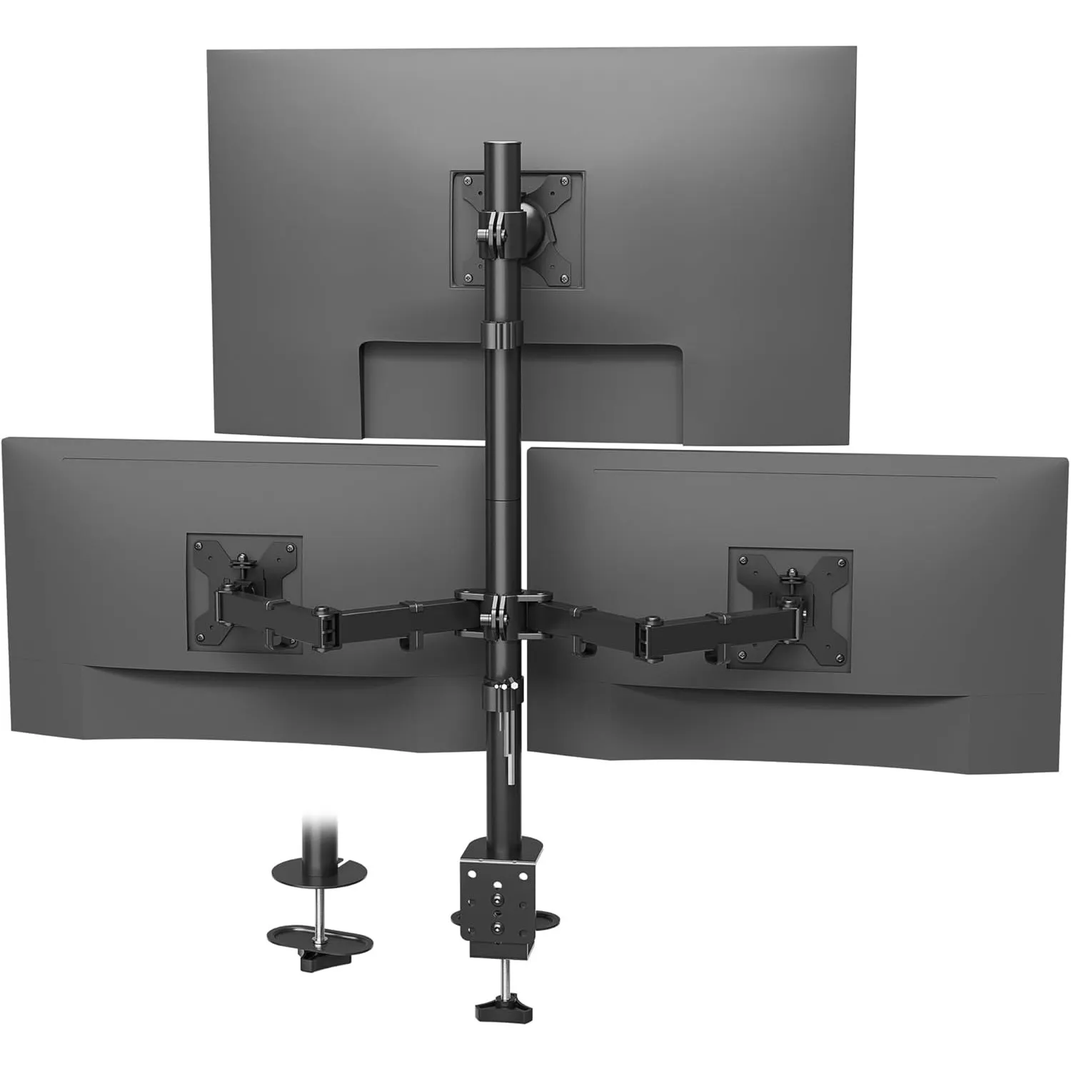 Bontec Monitor Halterung 3 Monitore, Höhenverstellbar, 360° Drehbar, Für 27-32 Zoll Monitore, Max. 30kg Pro Arm, Zwei I…