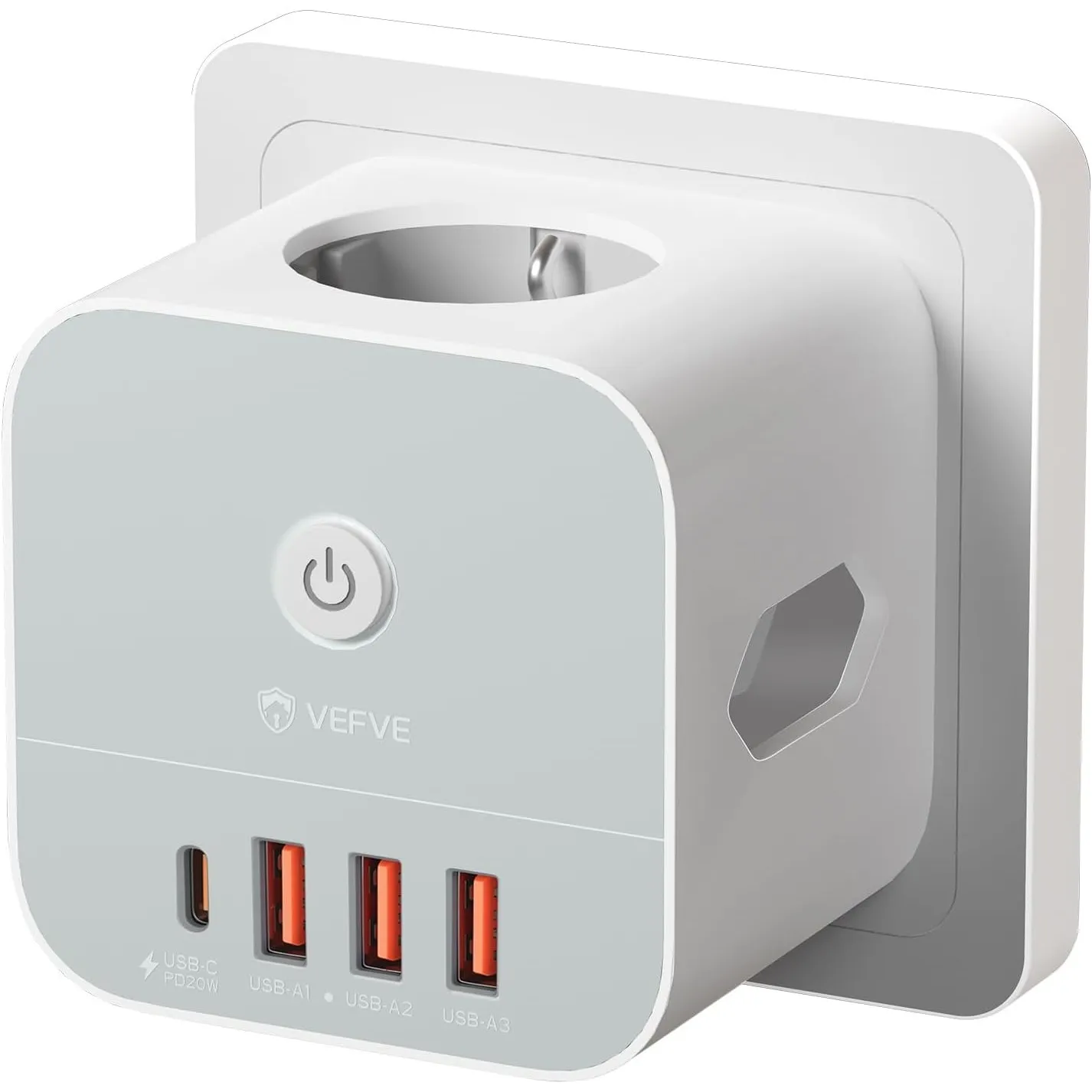 VEFVE Steckdosenwürfel ohne Kabel mit USB C, 20W USB Ladegerät