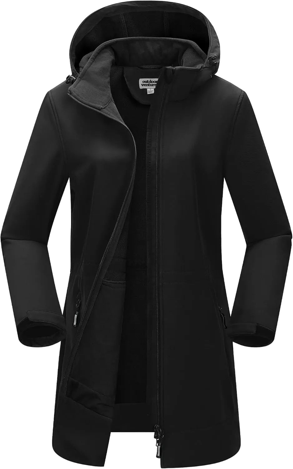 Outdoor Ventures Damen Softshell Lange Jacke mit Kapuze Fleece gefütterte Winddichte Jacke für Frauen Wasserdichte Wind…