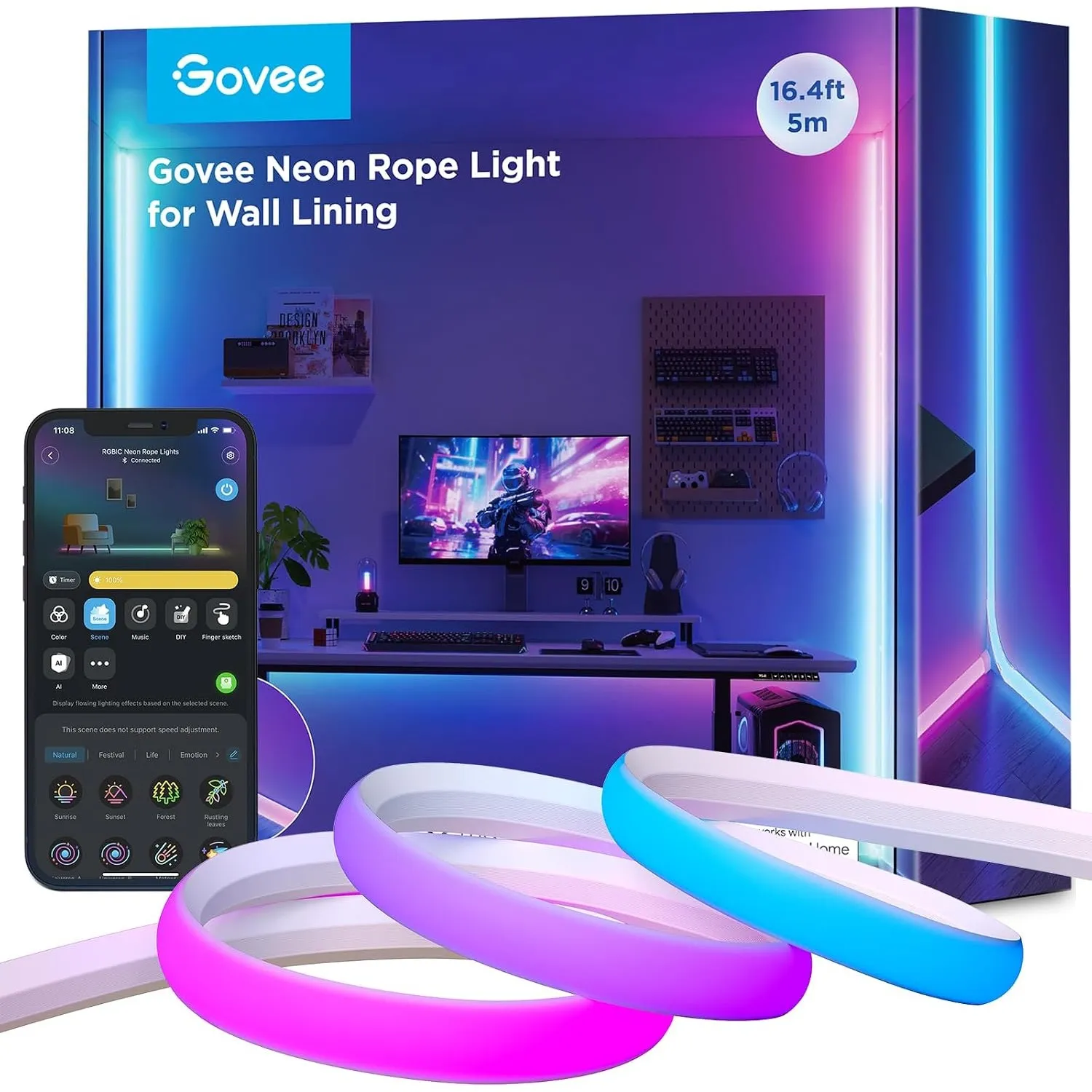 Govee Neon LED Strip für Sockelleiste, 5M RGBIC LED Streifen, Sanftes Licht