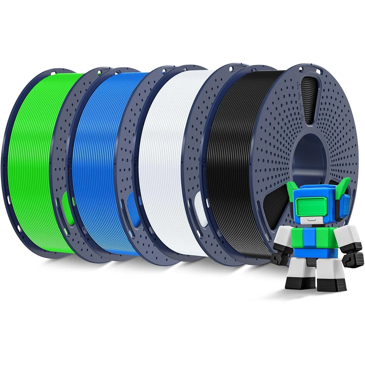 SUNLU 4KG Hohe Geschwindigkeit PLA Filament, Schwarz+Weiß+ Kleinblau+Grün | Rapid PLA mit 50–600 mm/s, 3D Drucker PLA F…
